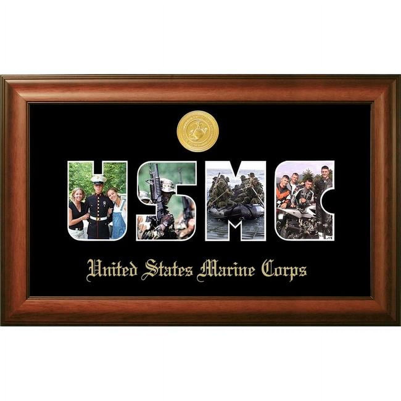 MASSW002S Patriot Frames Marine Collage Photo Satin Walnut Frame with Gold Medallion