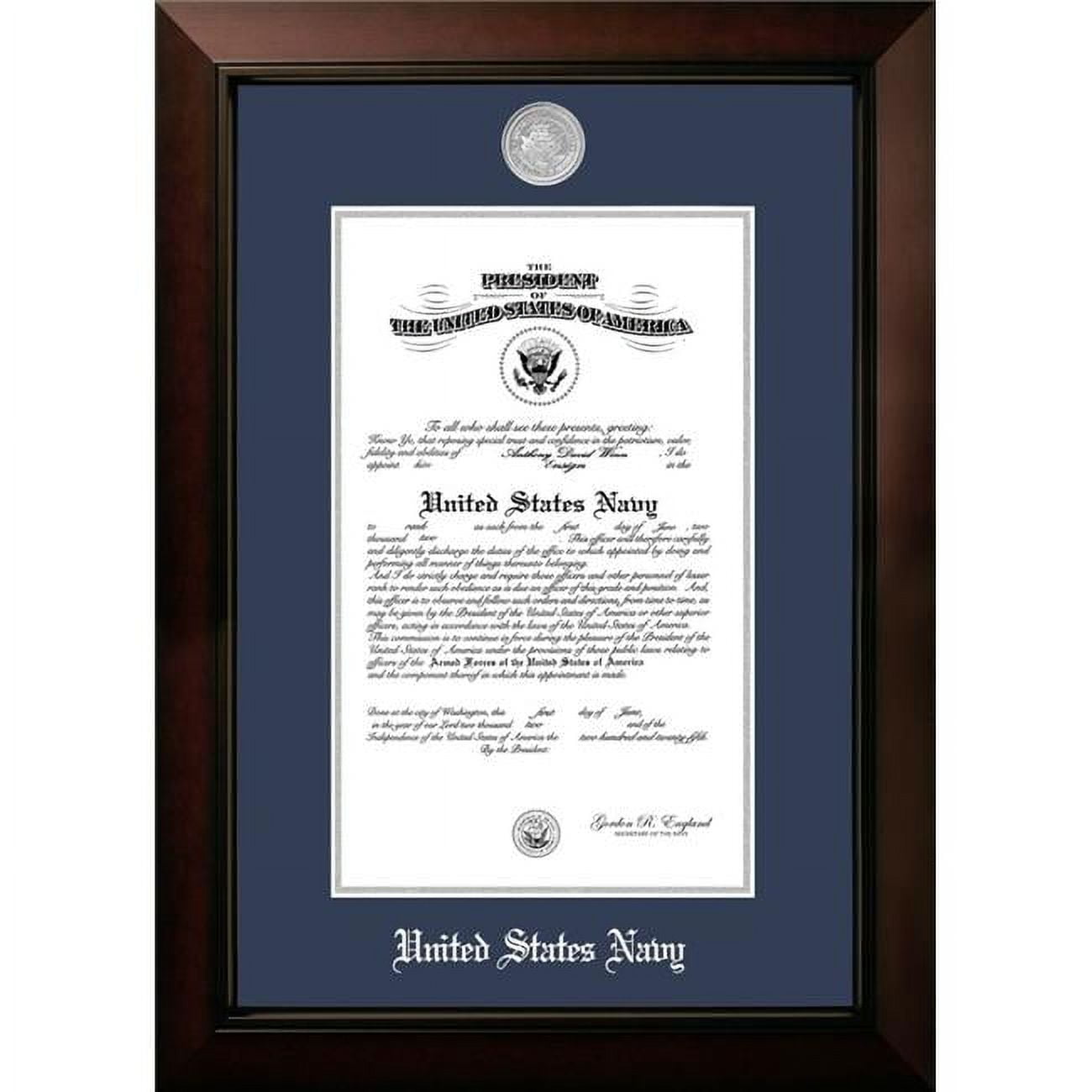 NACLG002 10 x 14 in. Patriot Frames Navy Certificate Legacy Black Cherry Frame with Silver Medallion
