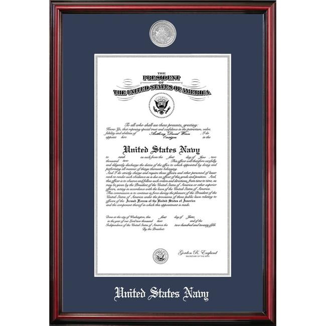 NACPT002 10 x 14 in. Patriot Frames Navy Certificate Petite Cherry Frame with Silver Medallion