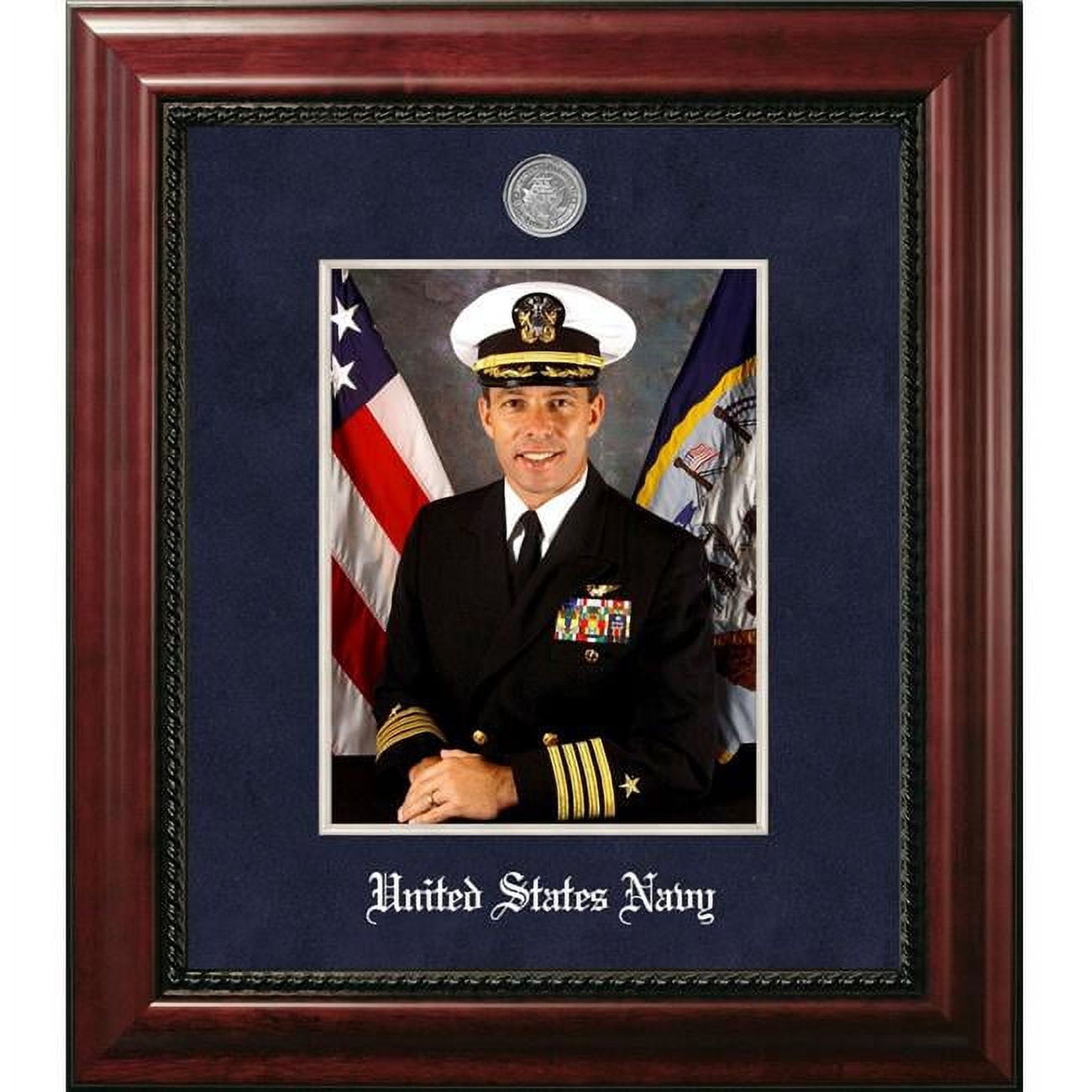 NAPEX002 8 x 10 in. Patriot Frames Navy Portrait Frame Executive Mahogany Frame with Silver Medallion