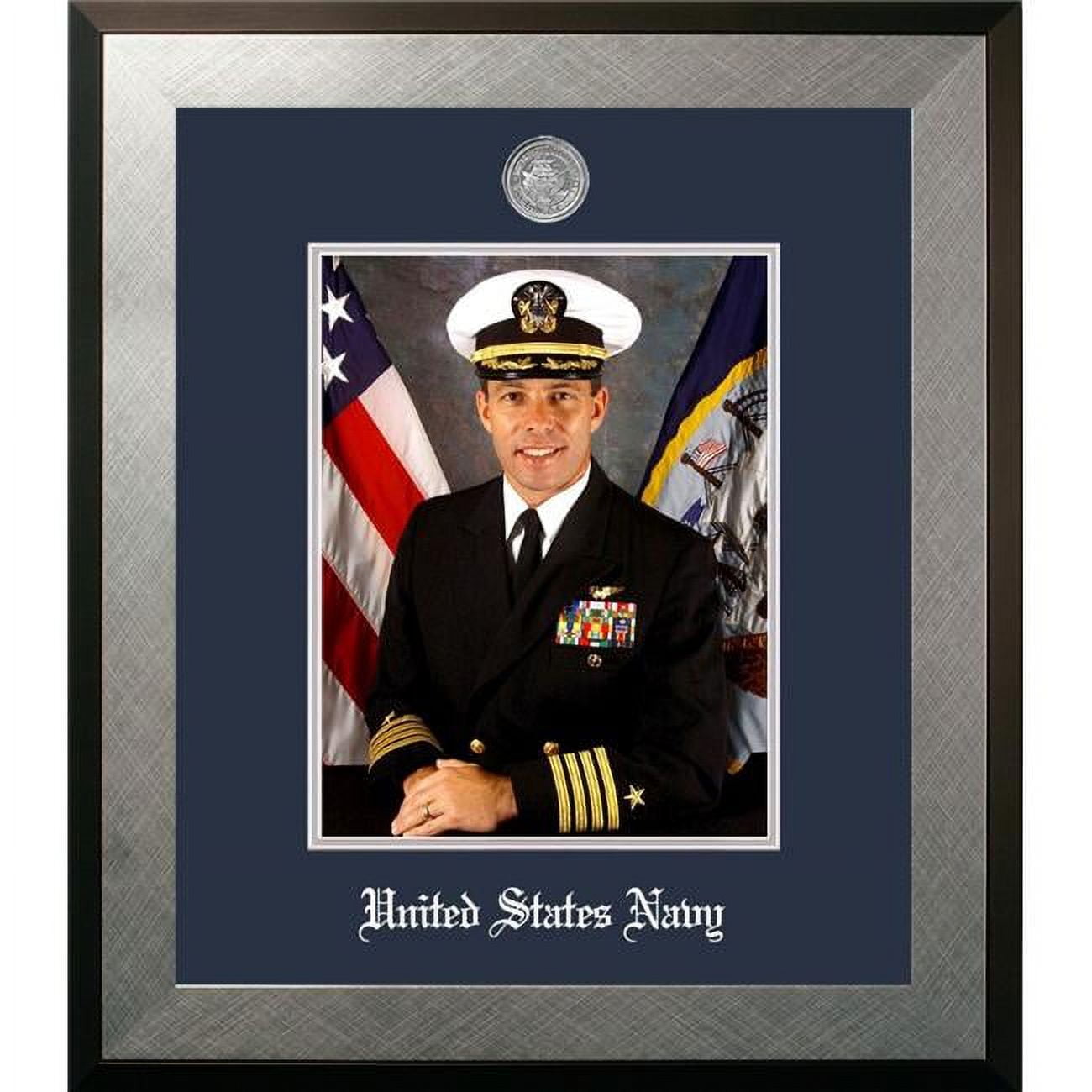 NAPHO002 8 x 10 in. Patriot Frames Navy Portrait Honors Silver Frame with Silver Medallion