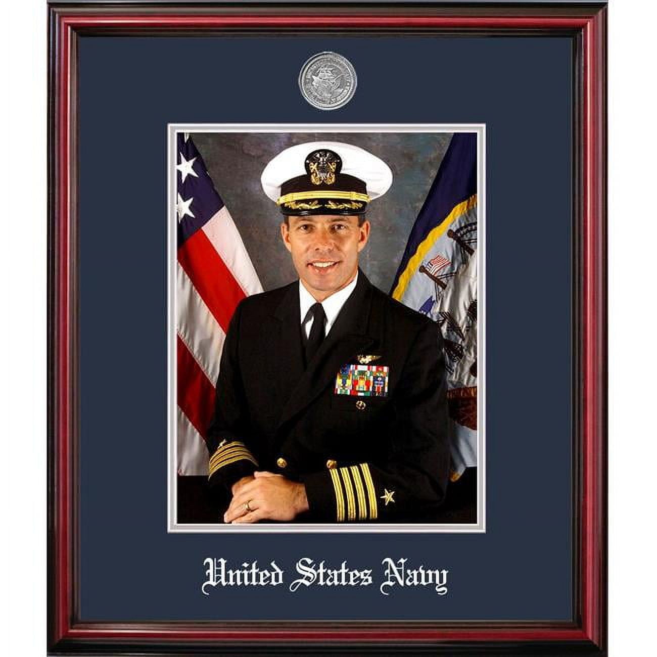 8 x 10 in. Patriot Frames Navy Portrait Petite Cherry Frame with Silver Medallion