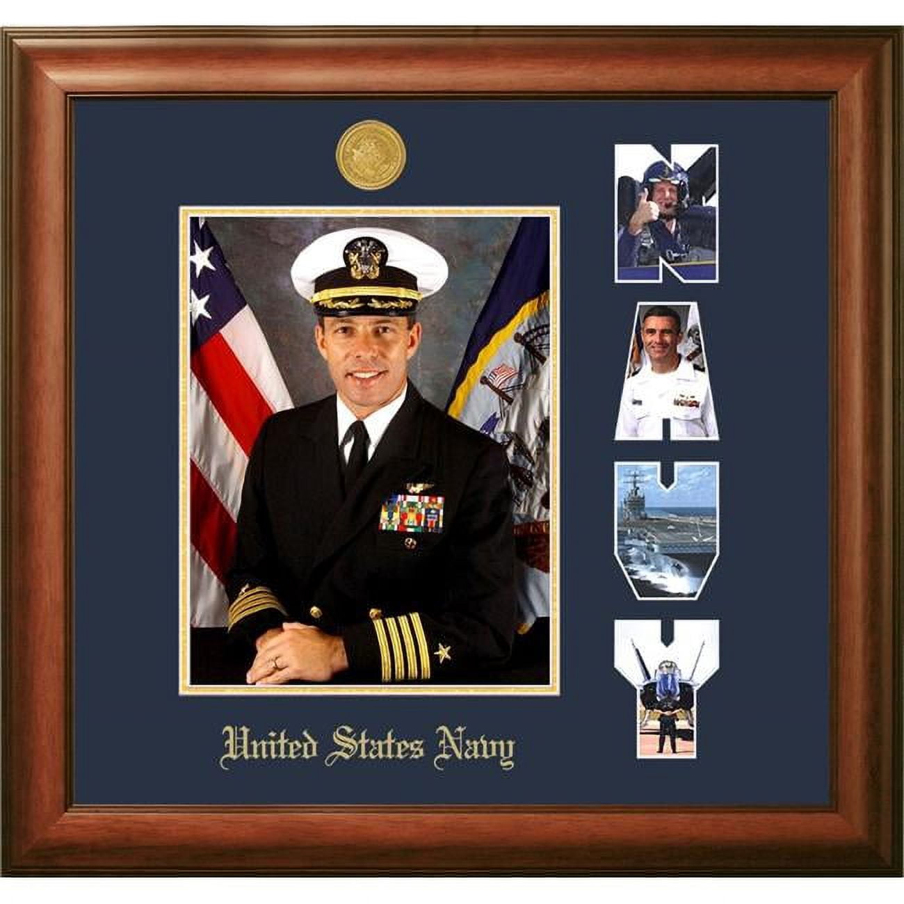 8 x 10 in. Patriot Frames Navy Portrait Satin Walnut Frame with Gold Medallion