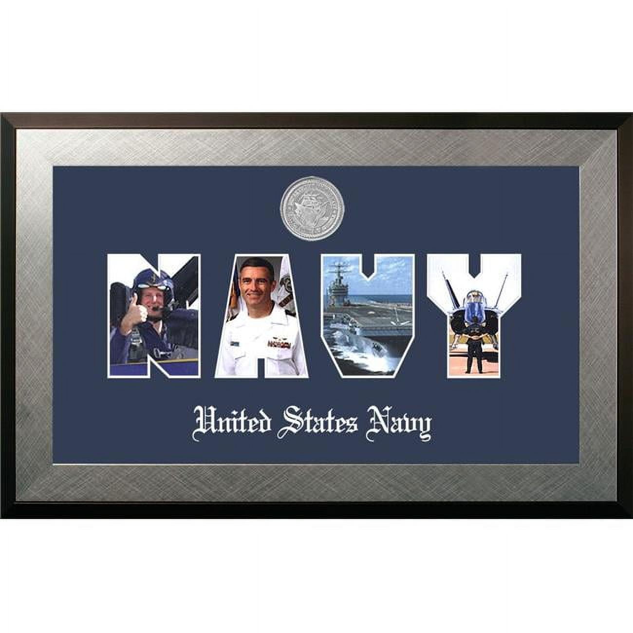 NASSHO002S Patriot Frames Navy Collage Photo Honors Mahogany Frame with Silver Medallion