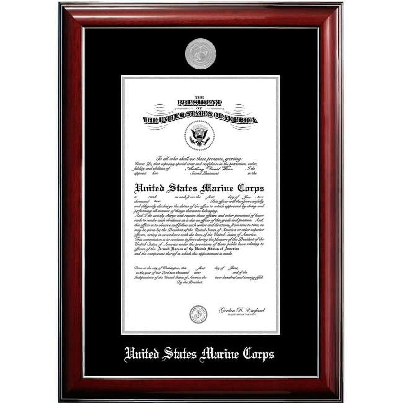 8.5 x 11 in. Patriot Frames Marine Certificate Classic Mahogany Frame with Silver Medallion