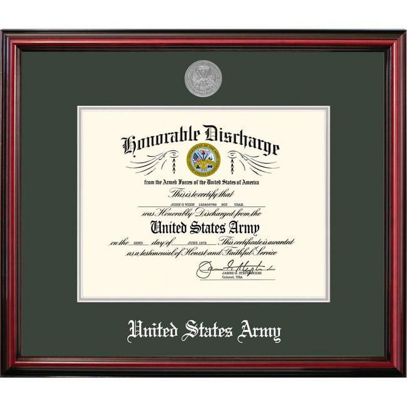 Picture of Campus Images ARDPT0028x10 8 x 10 in. Patriot Frames Army Discharge Petite Cherry Frame with Silver Medallion