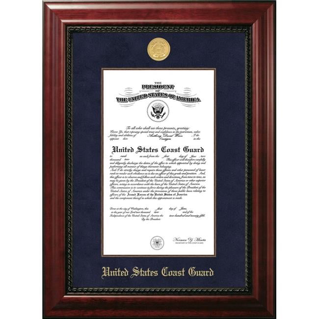 CGCEX0018.5x11 8.5 x 11 in. Patriot Frames Coast Guard Certificate Executive Frame with Gold Medallion & Mahogany Filet