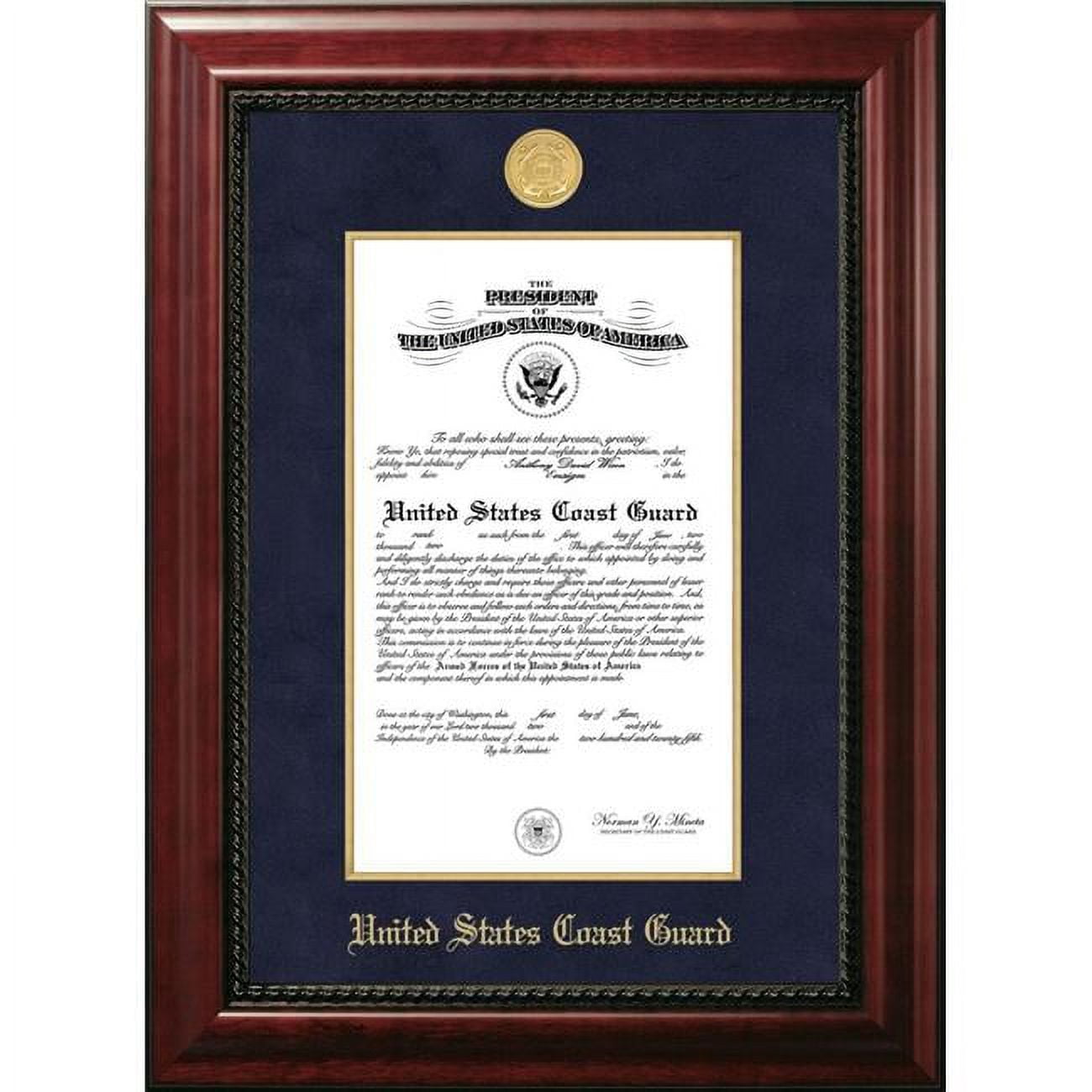 Picture of Campus Images CGCEXGF0018.5x11 8.5 x 11 in. Patriot Frames Coast Guard Certificate Executive Mahogany Frame with Gold Medallion & Gold Filet