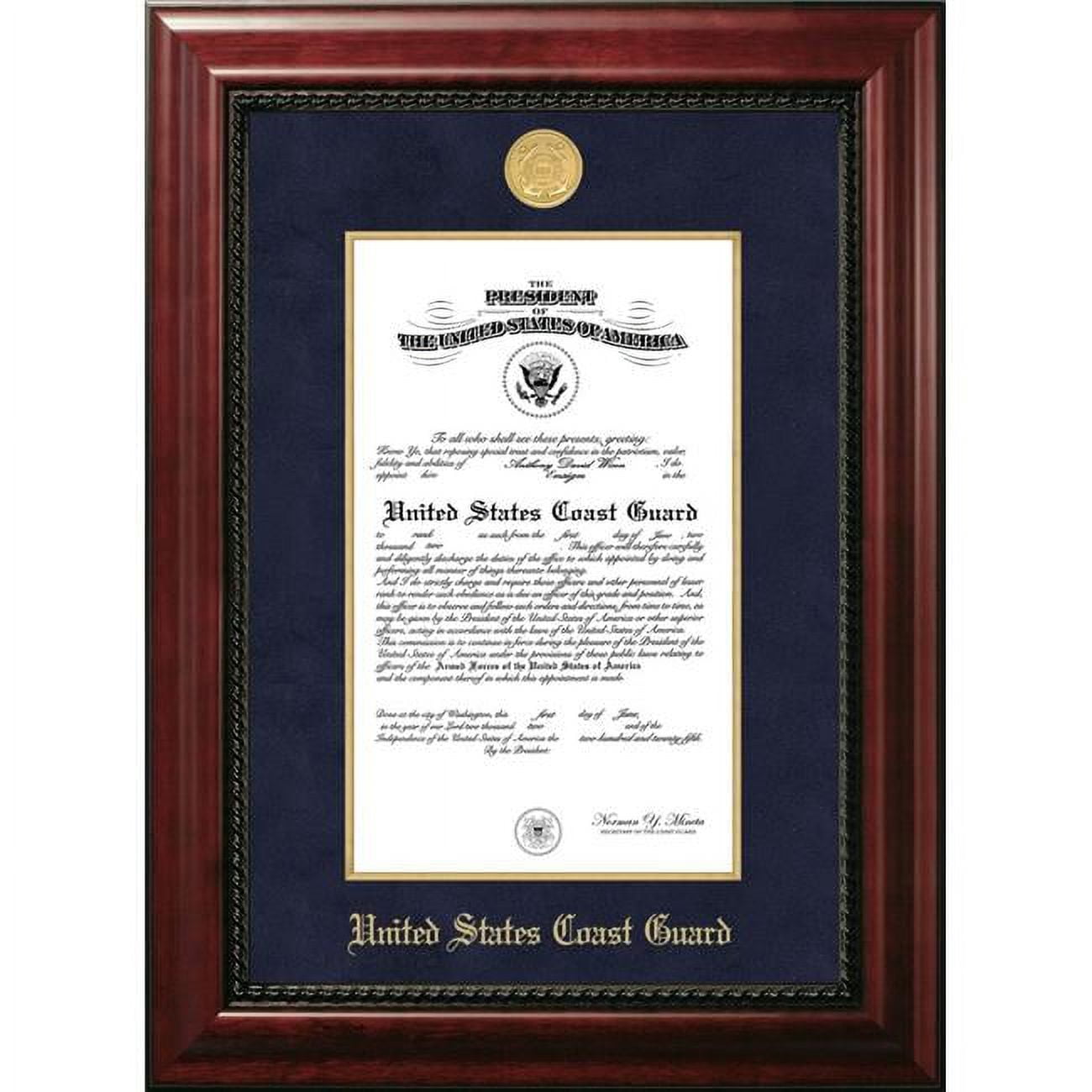 11 x 14 in. Patriot Frames Coast Guard Certificate Executive Mahogany Frame with Gold Medallion & Gold Filet