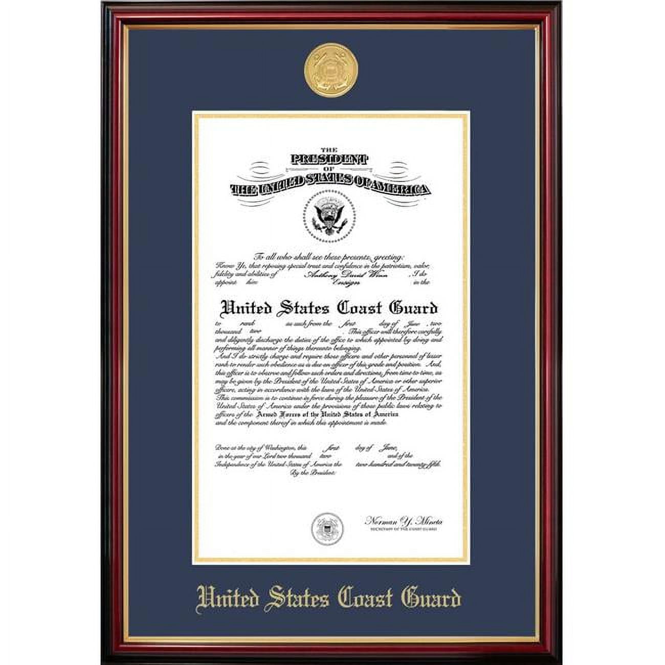 8.5 x 11 in. Patriot Frames Coast Guard Certificate Petite Mahogany Frame with Gold Medallion