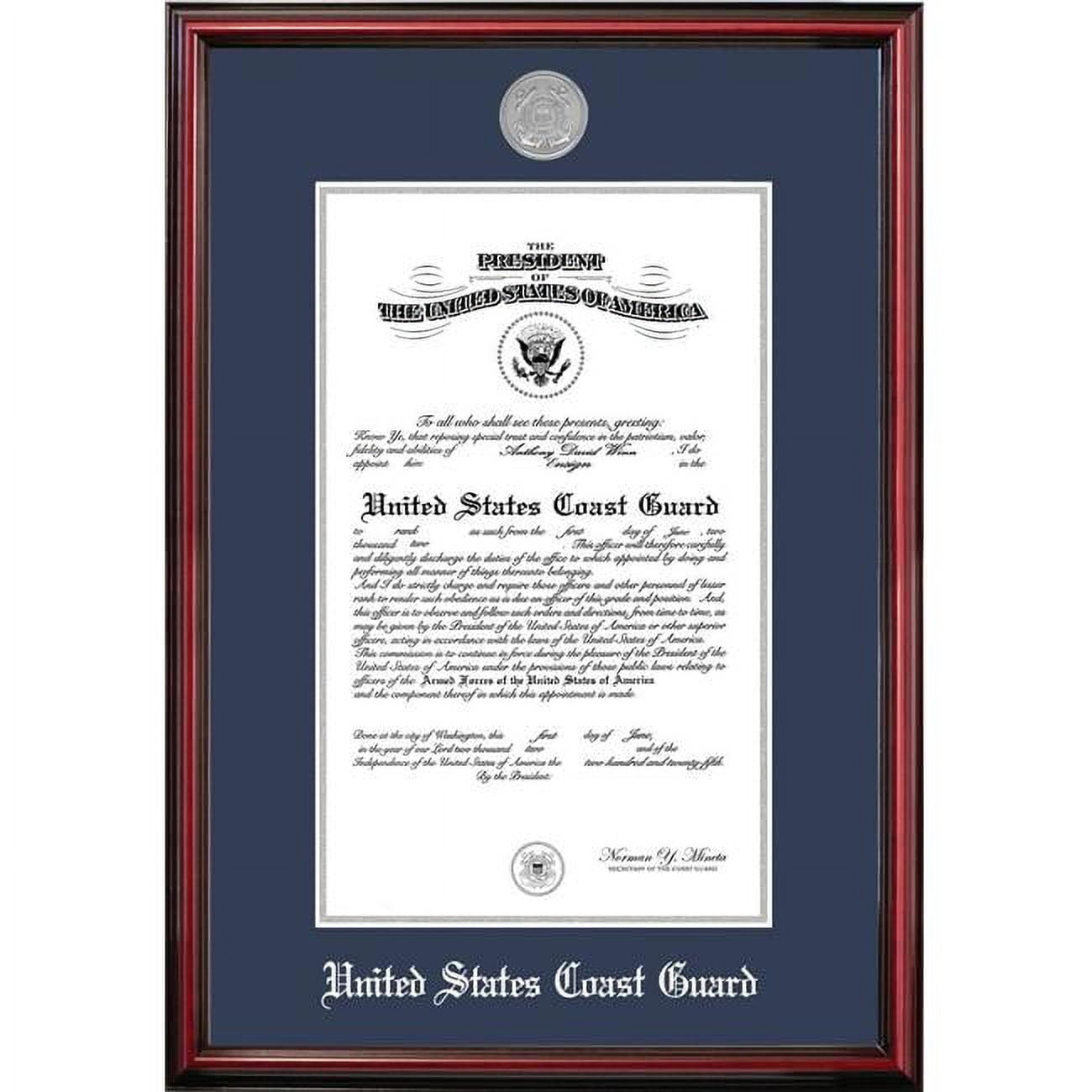 CGCPT0028x10 8 x 10 in. Patriot Frames Coast Guard Certificate Petite Cherry Frame with Silver Medallion