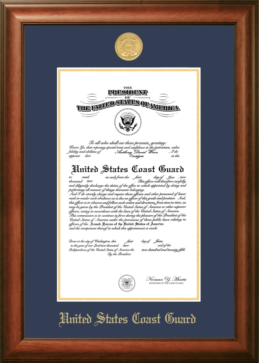 8 x 10 in. Patriot Frames Coast Guard Certificate Satin Walnut Frame with Gold Medallion
