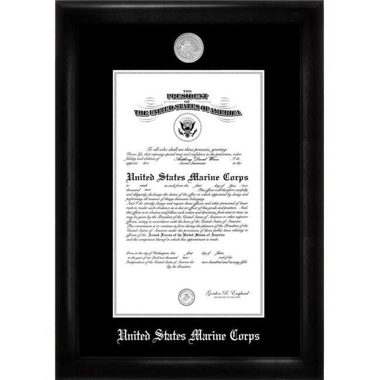 MACS0028x10 8 x 10 in. Patriot Frames Marine Certificate Satin Black Frame with Silver Medallion
