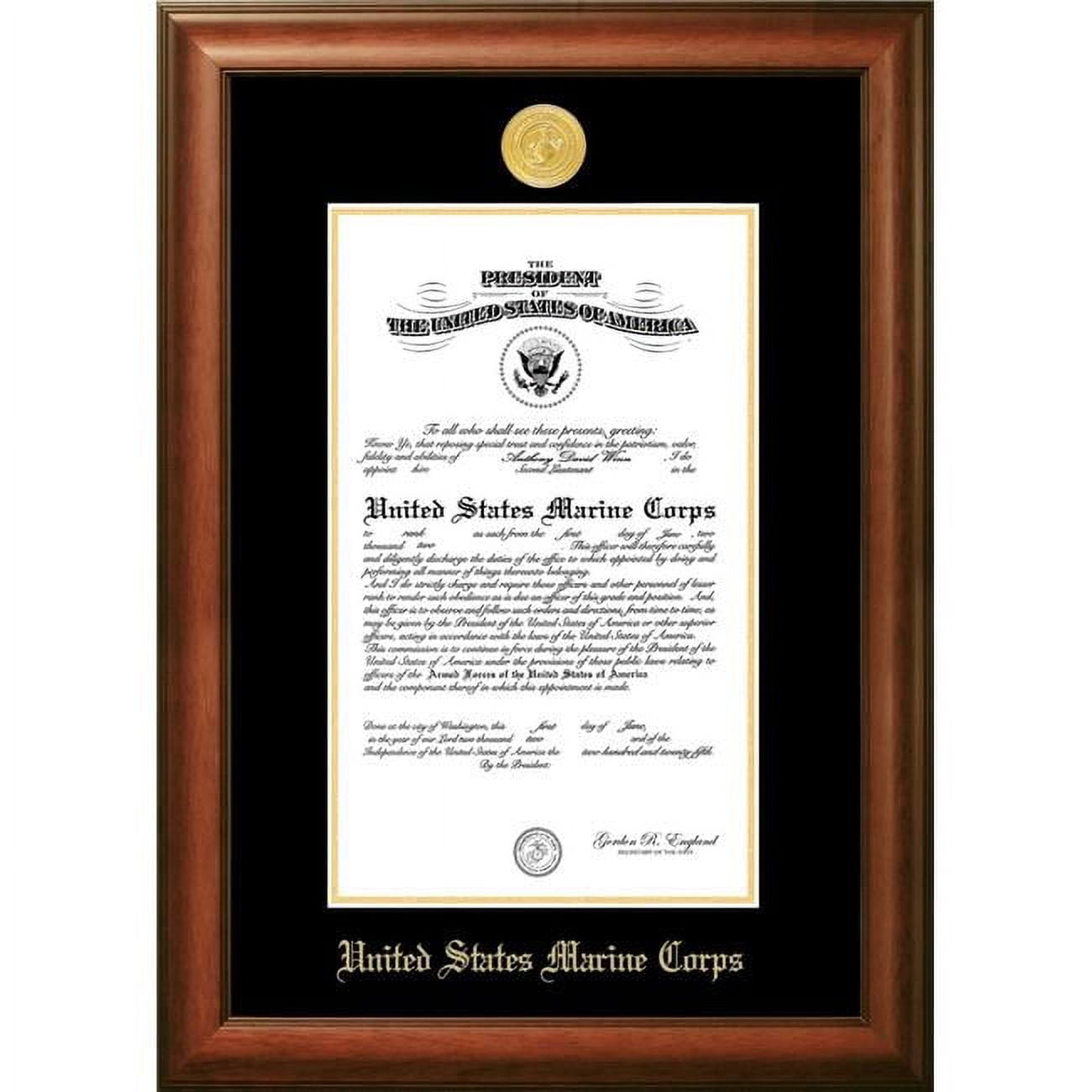 MACSW0028x10 8 x 10 in. Patriot Frames Marine Certificate Satin Walnut Frame with Gold Medallion