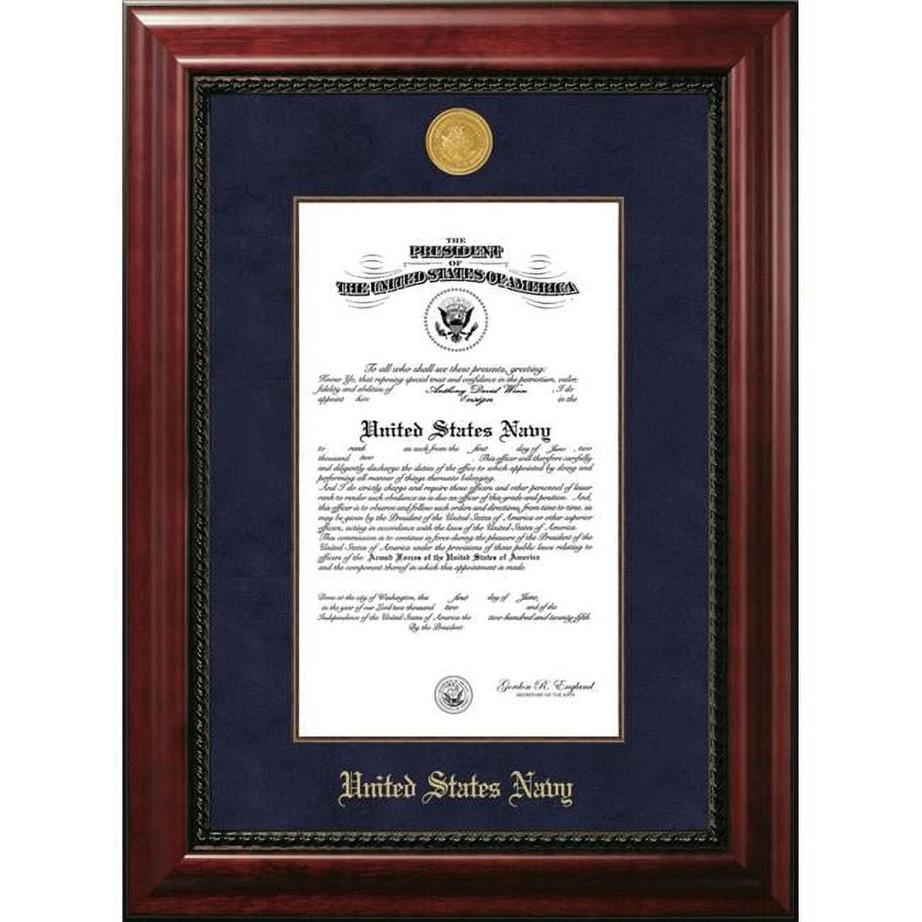 NACEX0018x10 8 x 10 in. Patriot Frames Navy Certificate Executive Frame with Gold Medallion & Mahogany Filet