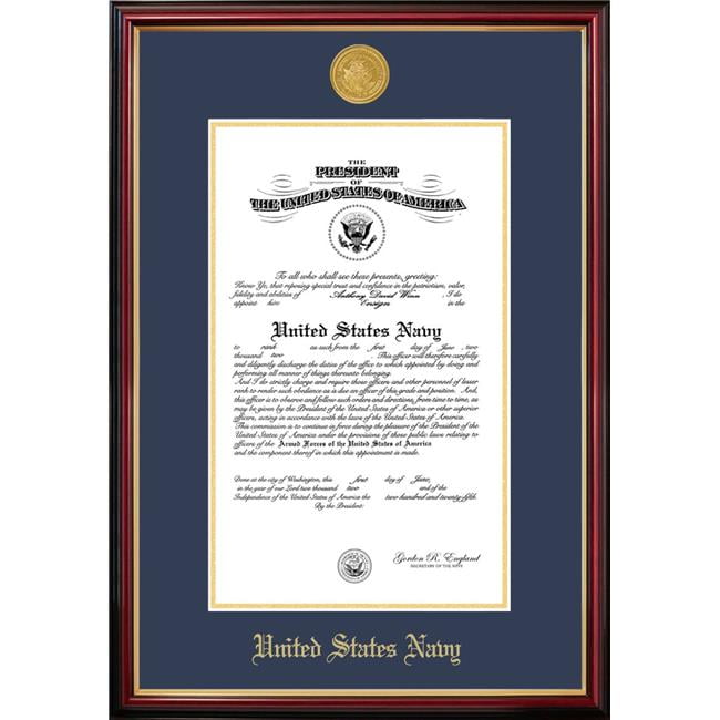 8.5 x 11 in. Patriot Frames Navy Certificate Petite Mahogany Frame with Gold Medallion
