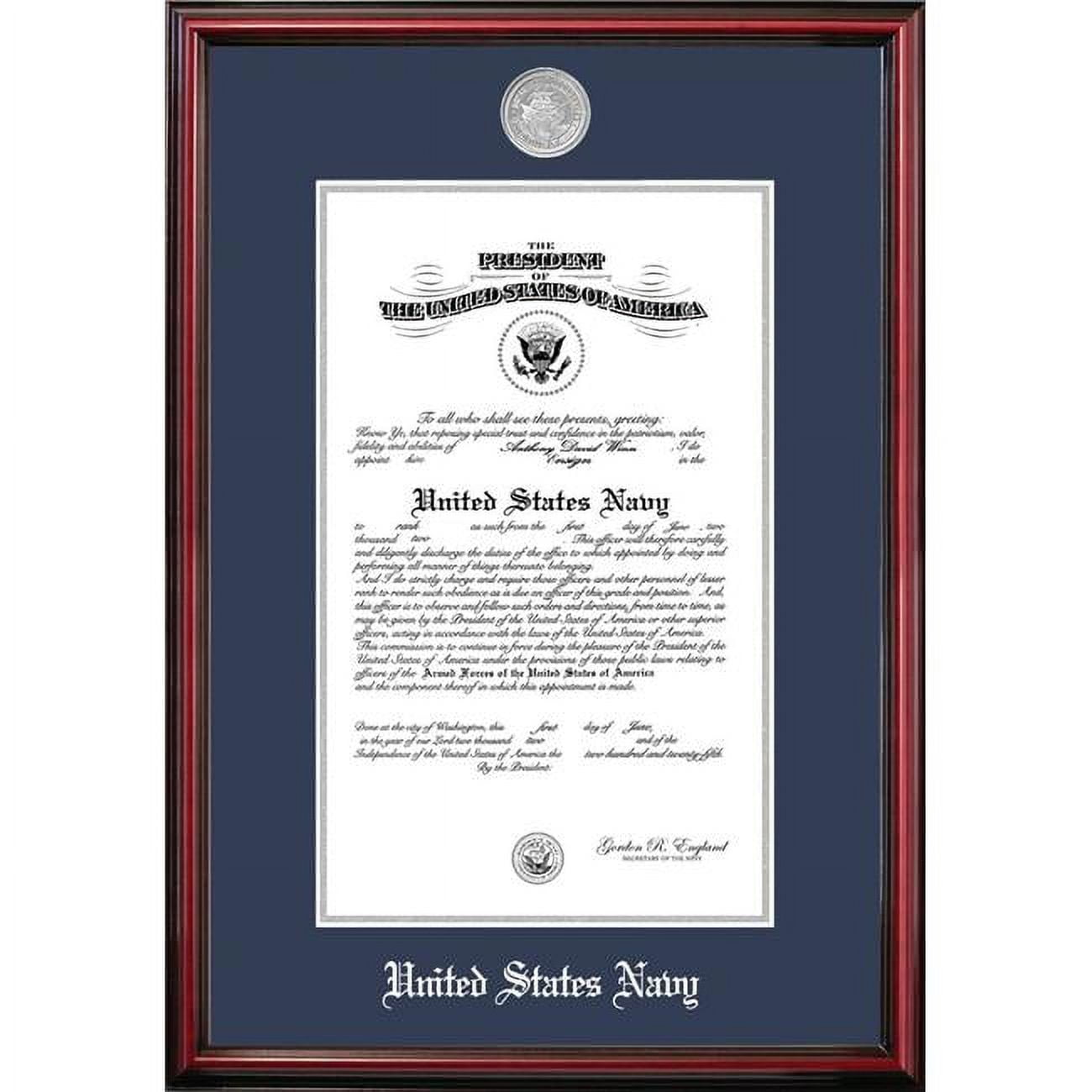 8.5 x 11 in. Patriot Frames Navy Certificate Petite Cherry Frame with Silver Medallion