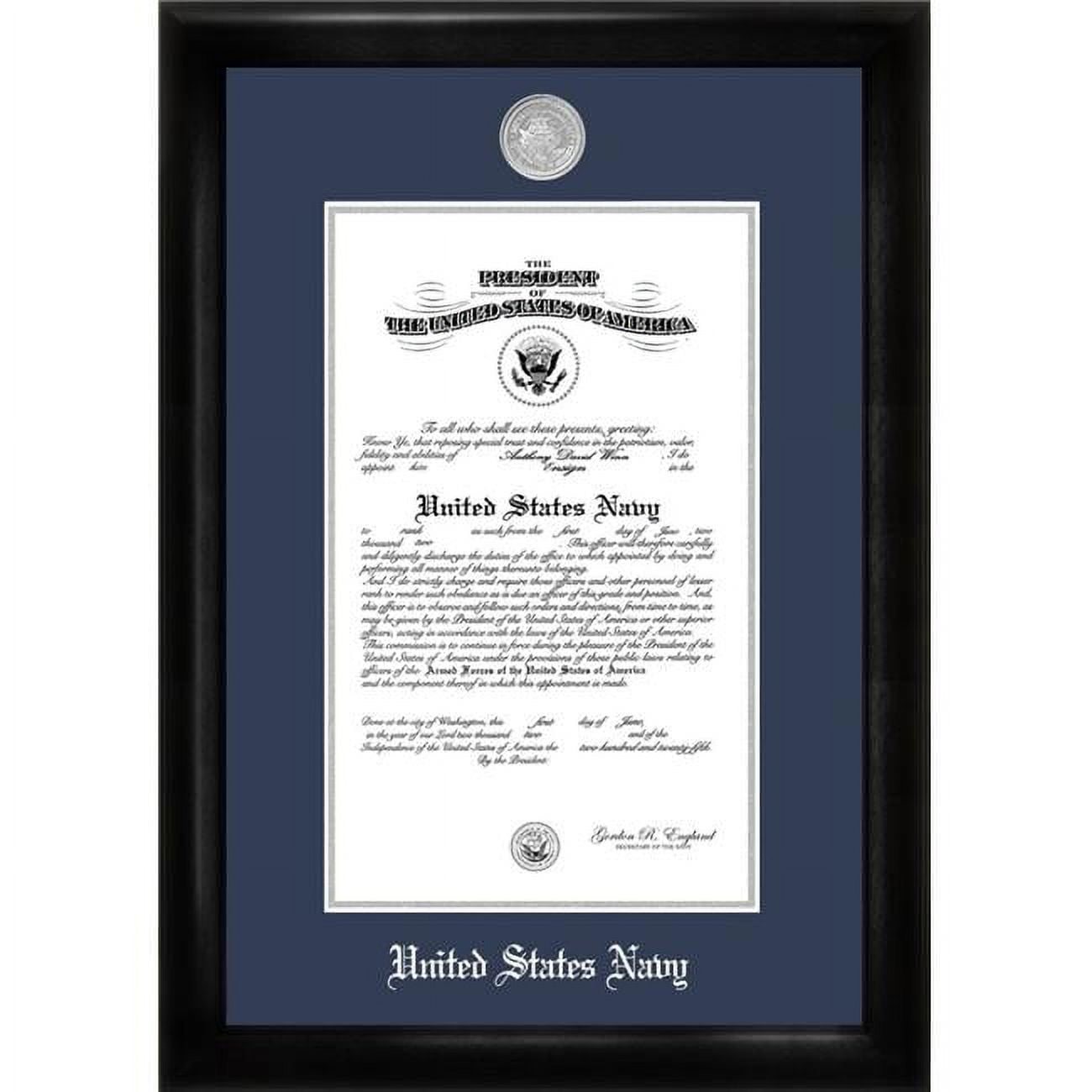 NACS0029x14 9 x 14 in. Patriot Frames Navy Certificate Satin Black Frame with Silver Medallion