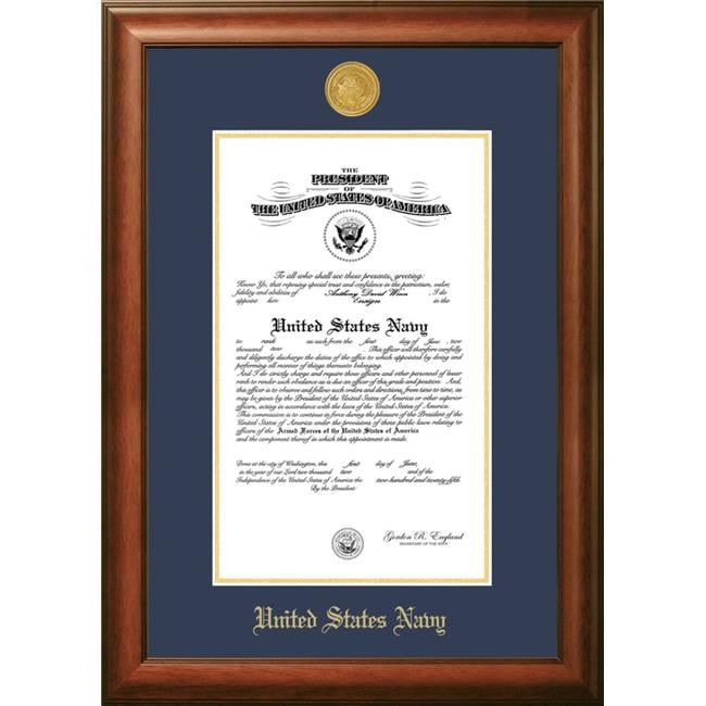 NACSW0029x14 9 x 14 in. Patriot Frames Navy Certificate Satin Walnut Frame with Gold Medallion