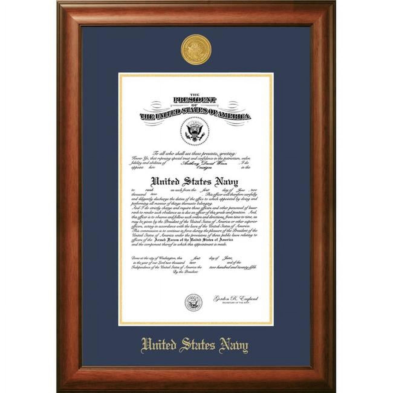 NACSW0028x10 8 x 10 in. Patriot Frames Navy Certificate Satin Walnut Frame with Gold Medallion