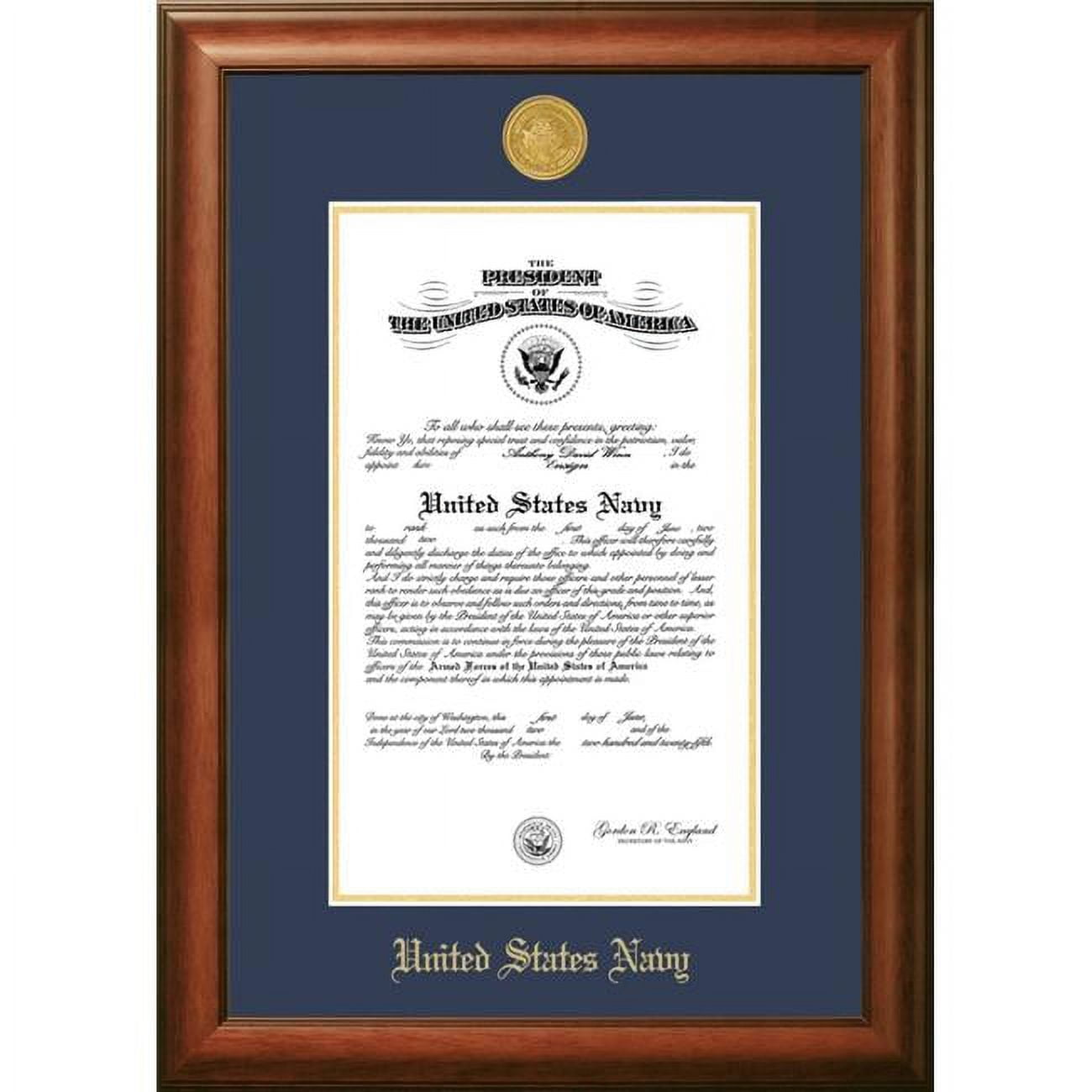 8.5 x 11 in. Patriot Frames Navy Certificate Satin Walnut Frame with Gold Medallion