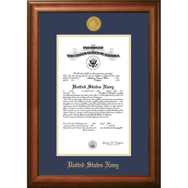 11 x 14 in. Patriot Frames Navy Certificate Satin Walnut Frame with Gold Medallion