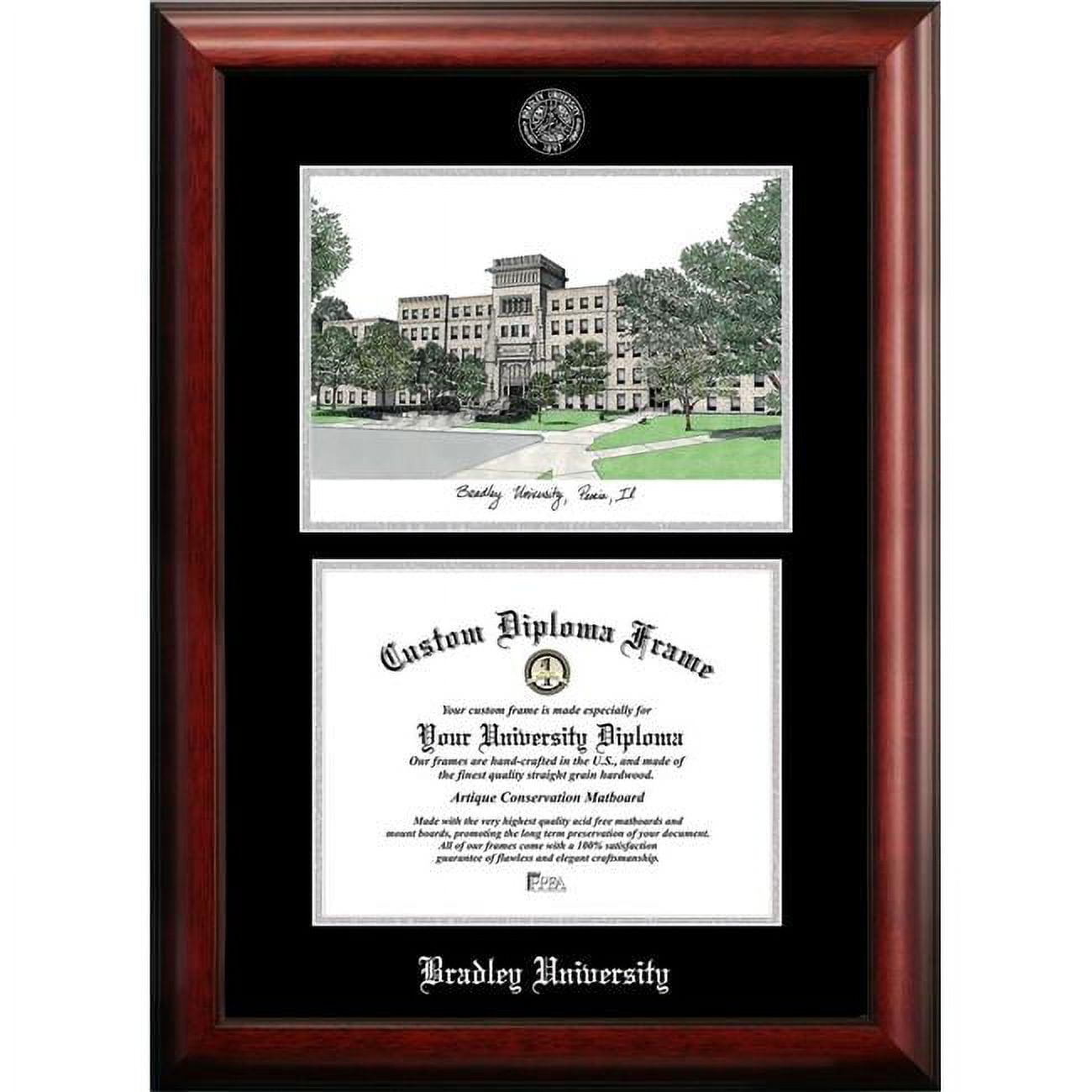 IL999LSED-1185 11 x 8.5 in. Bradley University Silver Embossed Diploma Frame with Lithograph