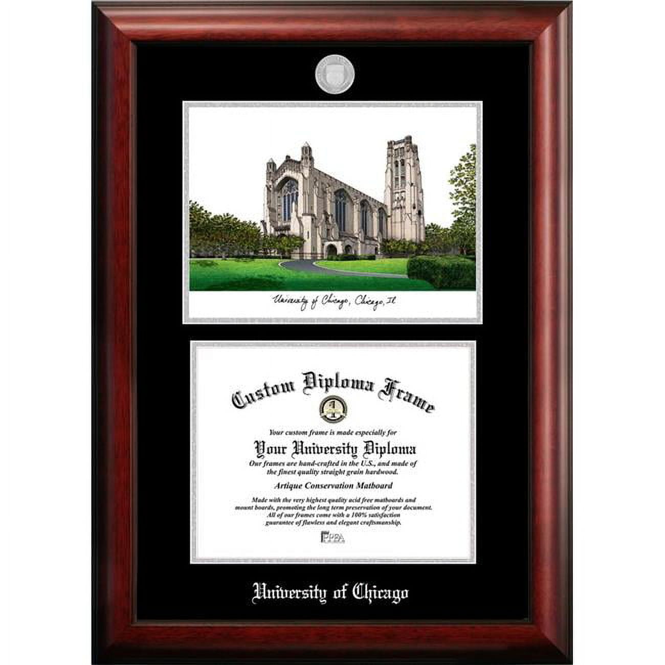 University of Chicago Silver Embossed Diploma Frame with Lithograph - 12 x 9 in.