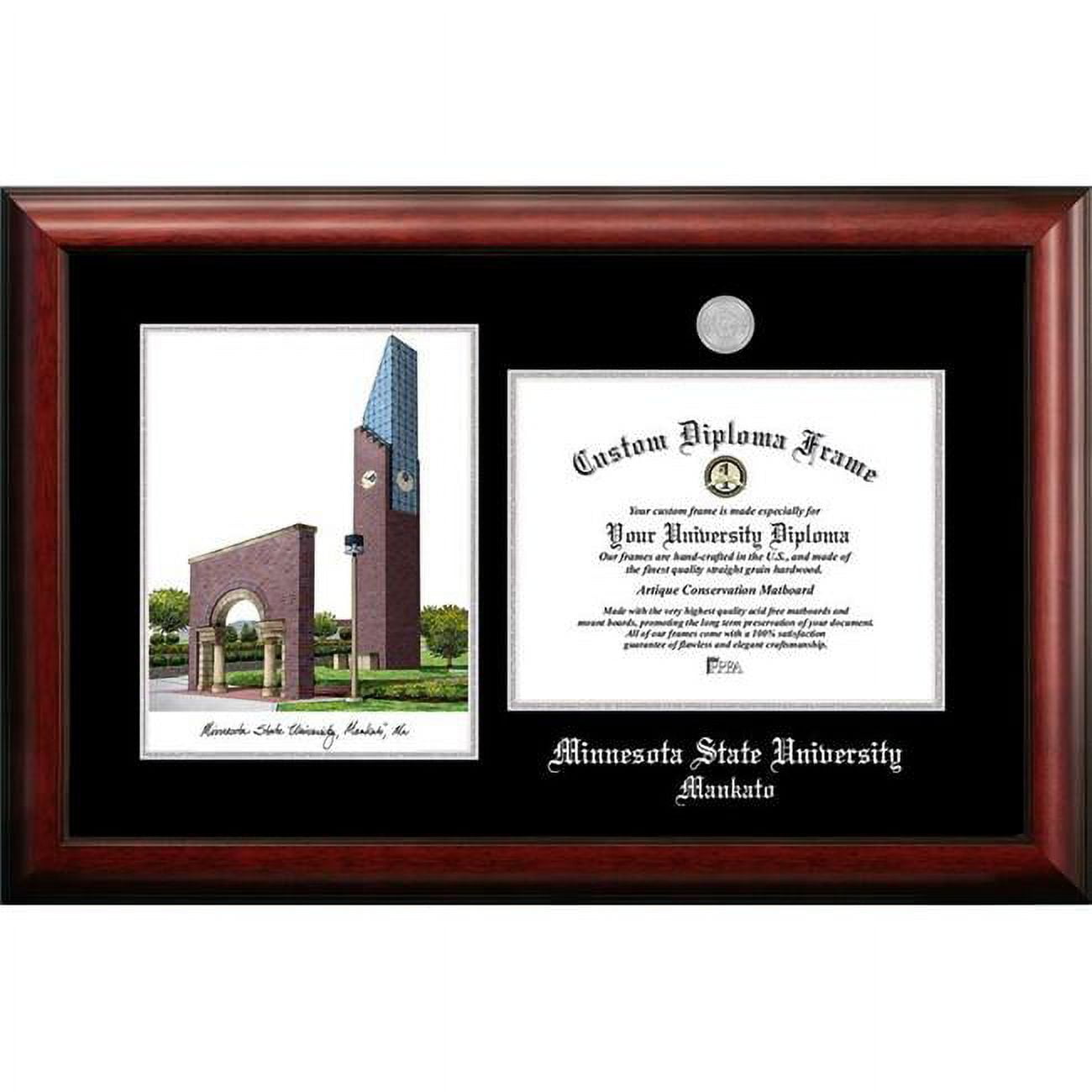 MN997LSED-1185 11 x 8.5 in. Minnesota State University Mankato Silver Embossed Diploma Frame with Lithograph