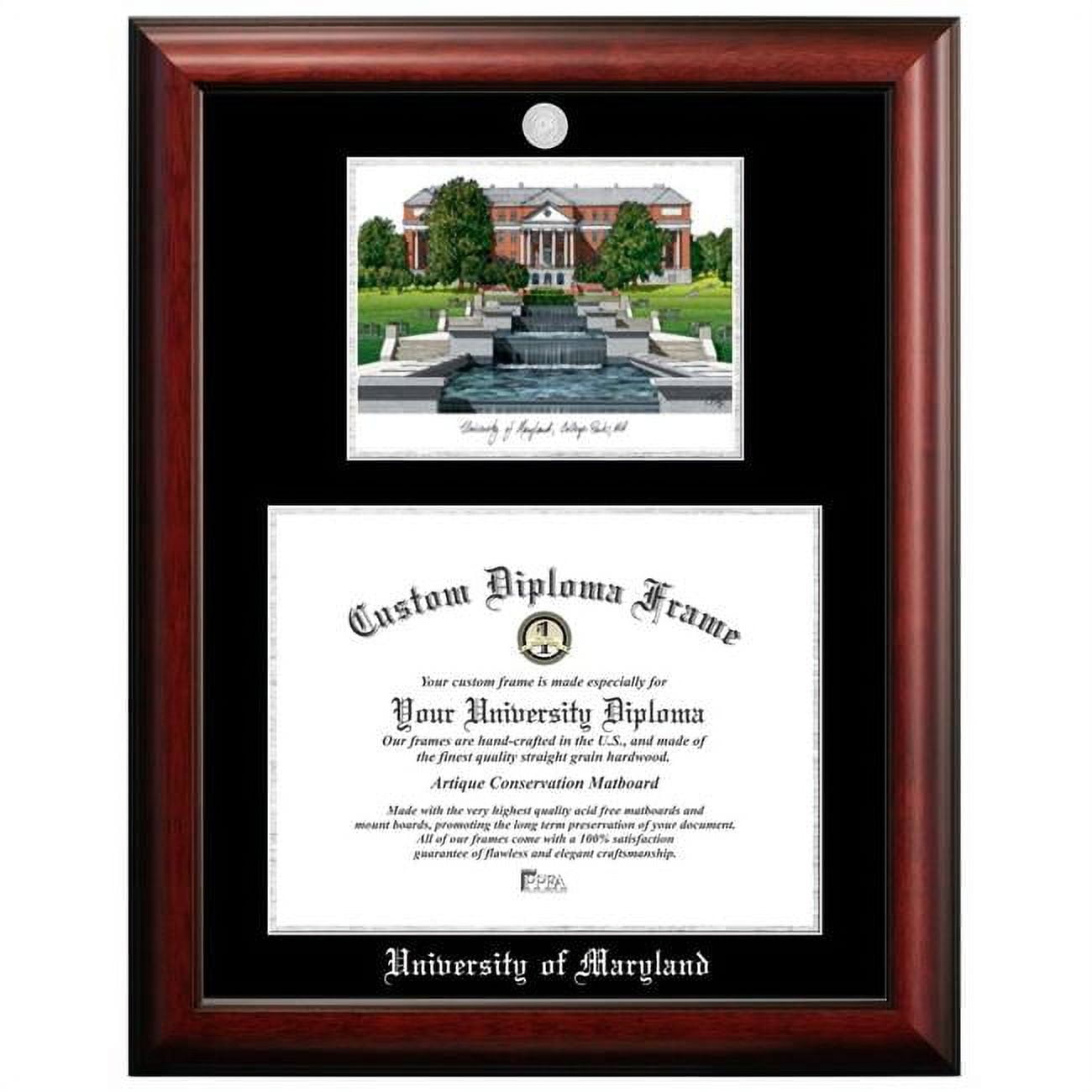 MD998LSED-1713 17 x 13 in. University of Maryland Silver Embossed Diploma Frame with Lithograph