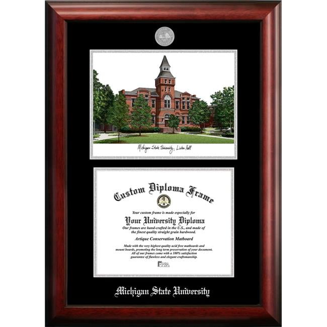 MI988LSED-1185 11 x 8.5 in. Michigan State University Linton Hall Silver Embossed Diploma Frame with Lithograph