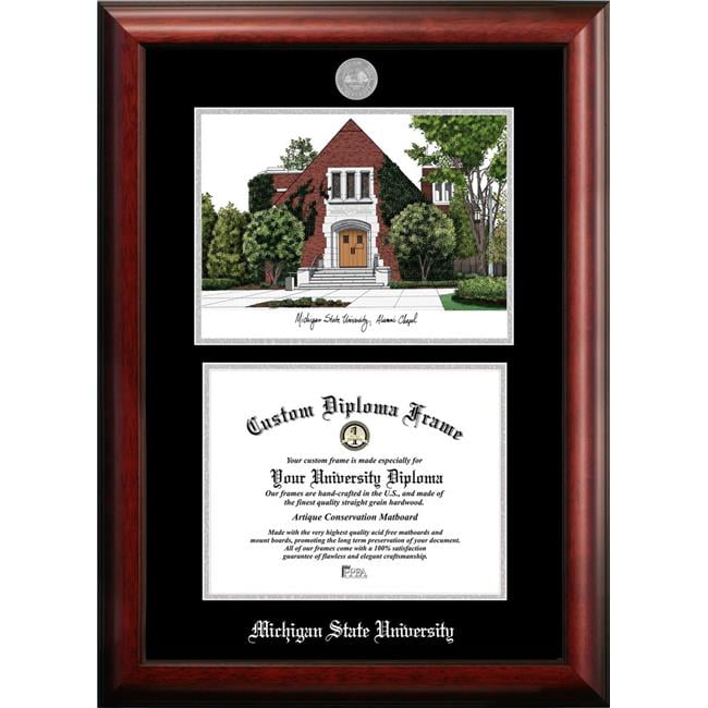 MI990LSED-1185 11 x 8.5 in. Michigan State University Alumni Chapel Silver Embossed Diploma Frame with Lithograph