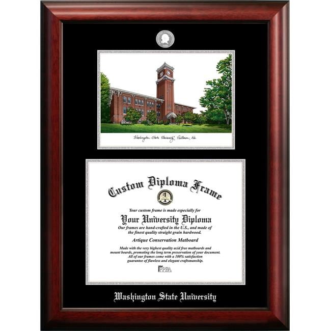WA996LSED-1411 14 x 11 in. Washington State University Silver Embossed Diploma Frame with Lithograph