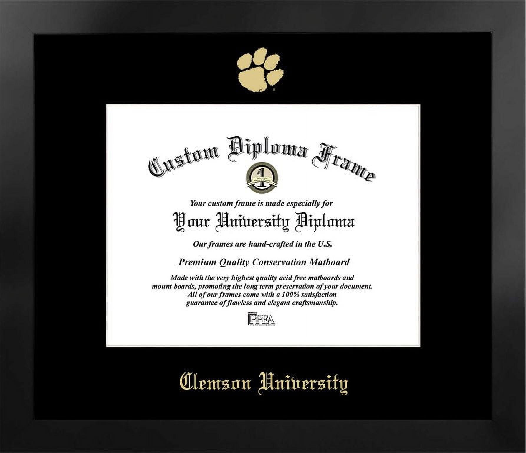 SC994MBSGED1185 8.5 x 11 in. Clemson University Single Embossed Diploma Frame with Bonus  Lithograph, Manhattan Black & Mat Gold