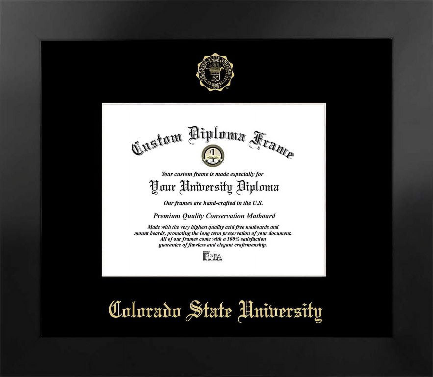 CO999MBSGED-1185 7 x 9 in. Colorado State University Single Embossed Diploma Frame with Bonus  Lithograph, Manhattan Black & Mat Gold -  Campus Images