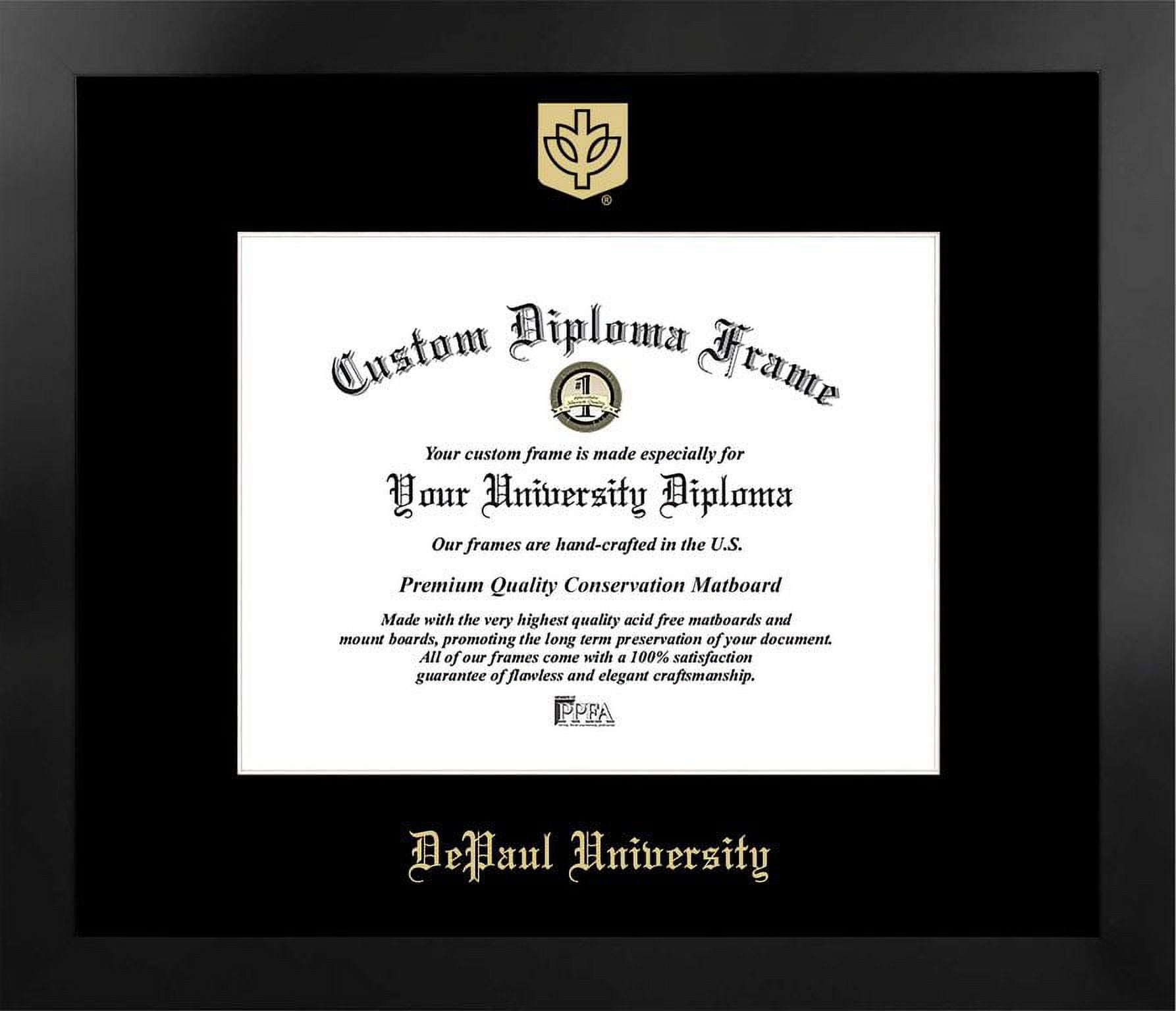 IL974MBSGED-1185 8.5 x 11 in. DePaul University Single Embossed Diploma Frame with Bonus  Lithograph, Manhattan Black & Mat Gold