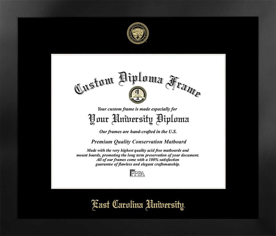 8.25 x 10.75 in. East Carolina University Single Embossed Diploma Frame with Bonus  Lithograph, Manhattan Black & Mat Gold