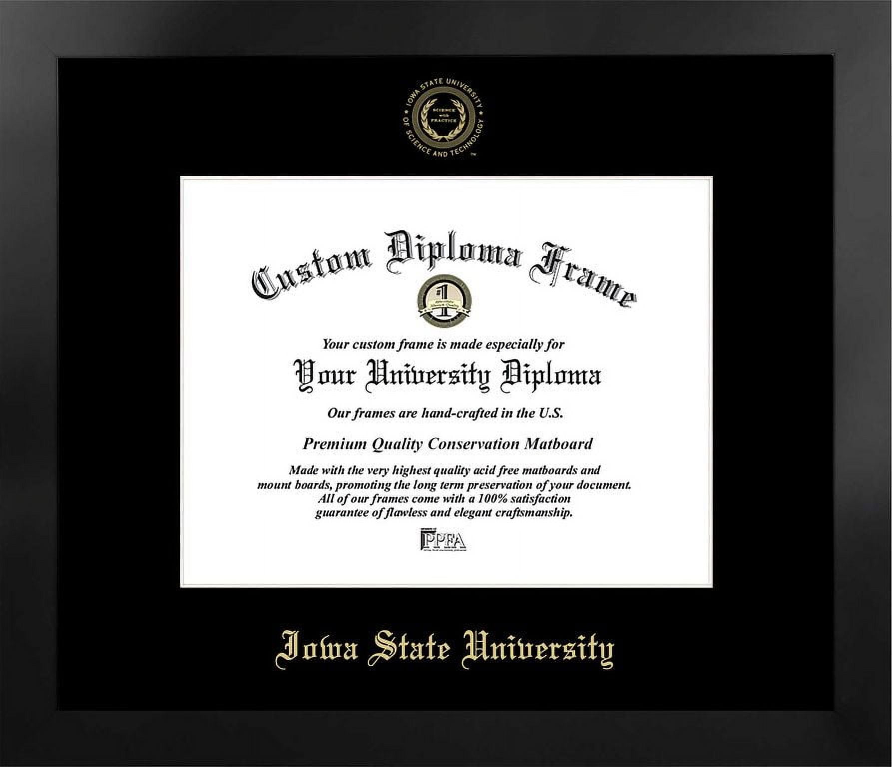 IA998MBSGED-1185 8.5 x 11 in. Iowa State University Single Embossed Diploma Frame with Bonus  Lithograph, Manhattan Black & Mat Gold