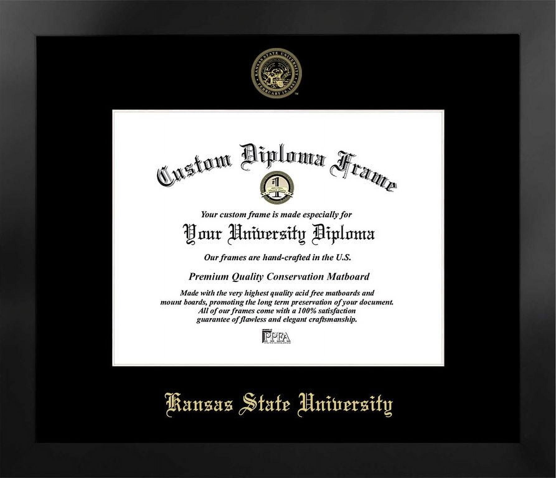KS998MBSGED-1185 6 x 9 in. Kansas State University Single Embossed Diploma Frame with Bonus  Lithograph, Manhattan Black & Mat Gold
