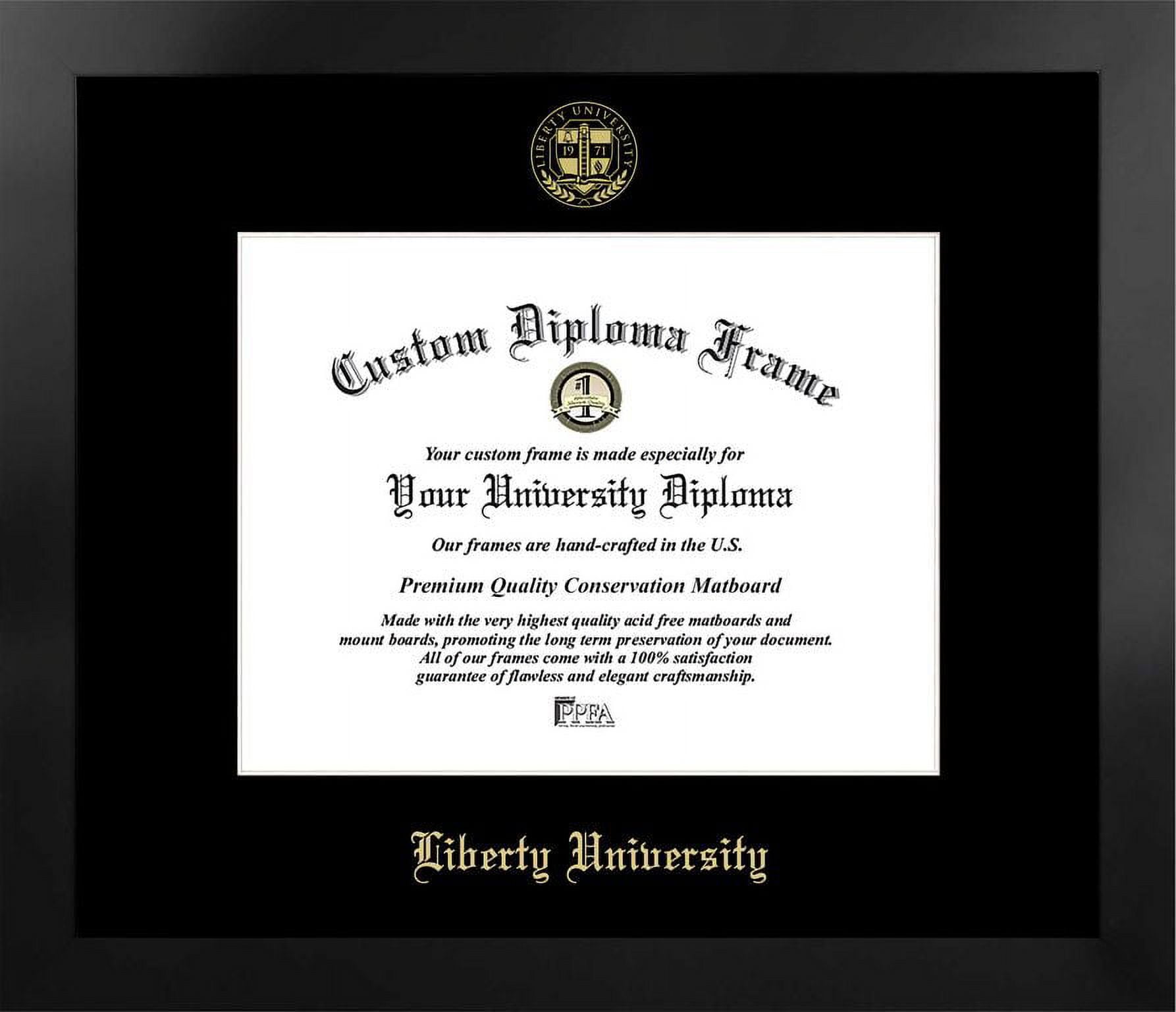 VA989MBSGED1185 8.5 x 11 in. Liberty University Single Embossed Diploma Frame with Bonus  Lithograph, Manhattan Black & Mat Gold