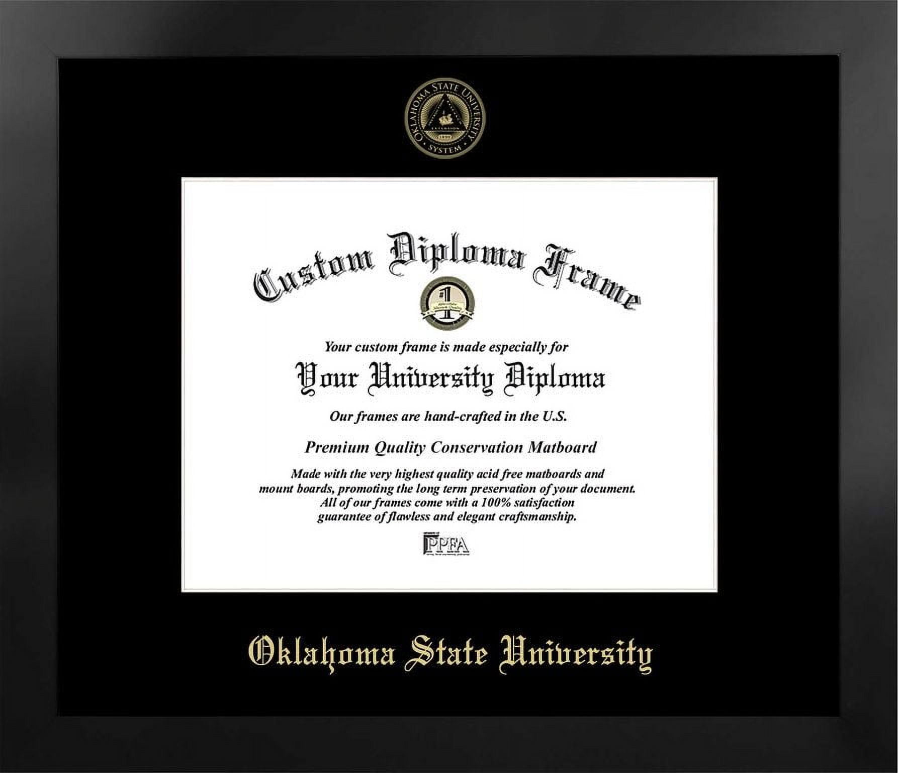 OK999MBSGED1185 8.5 x 11 in. Oklahoma State University Single Embossed Diploma Frame with Bonus  Lithograph, Manhattan Black & Mat Gold
