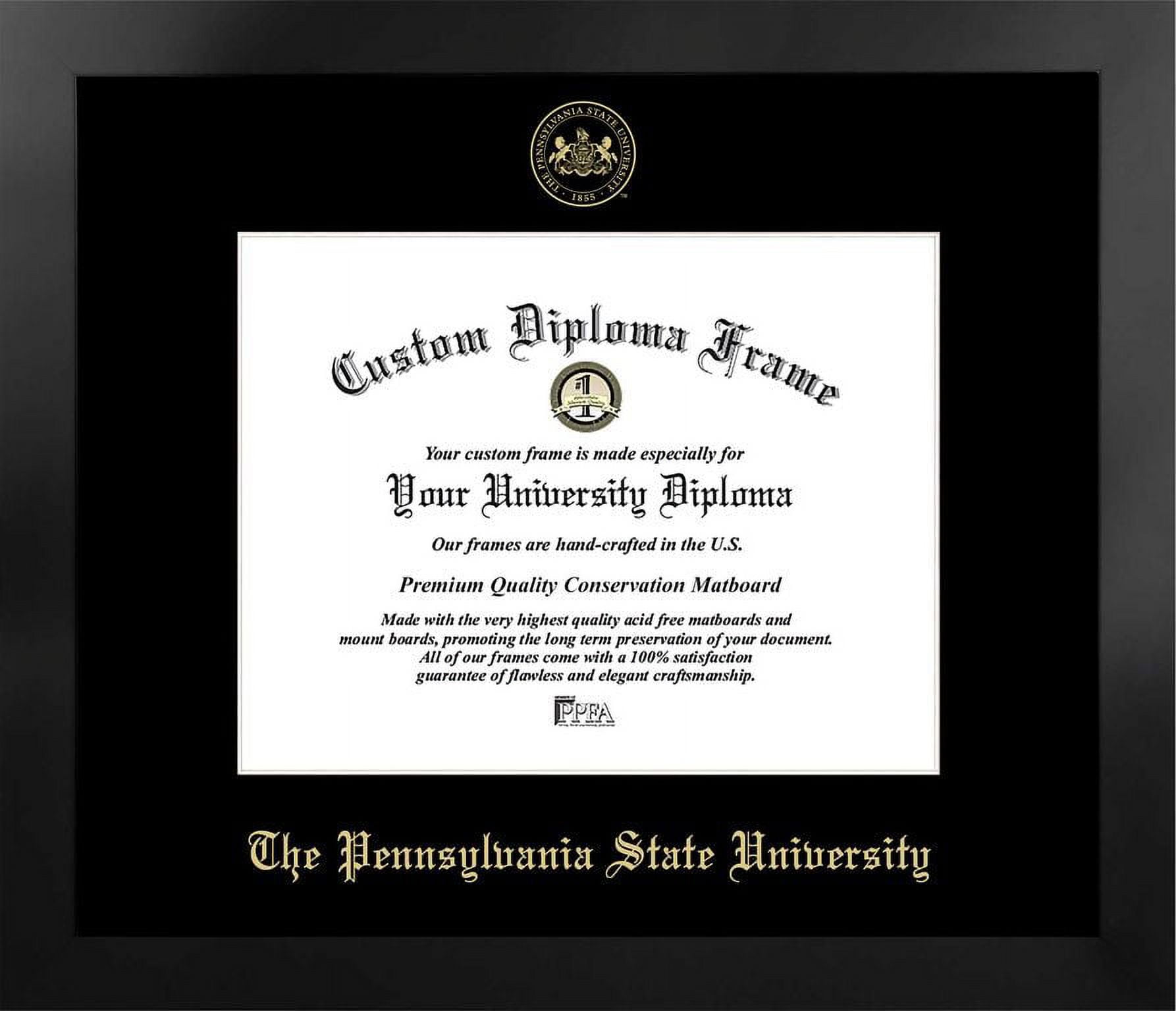 PA994MBSGED1185 8.5 x 11 in. Penn State University Single Embossed Diploma Frame with Bonus  Lithograph, Manhattan Black & Mat Gold
