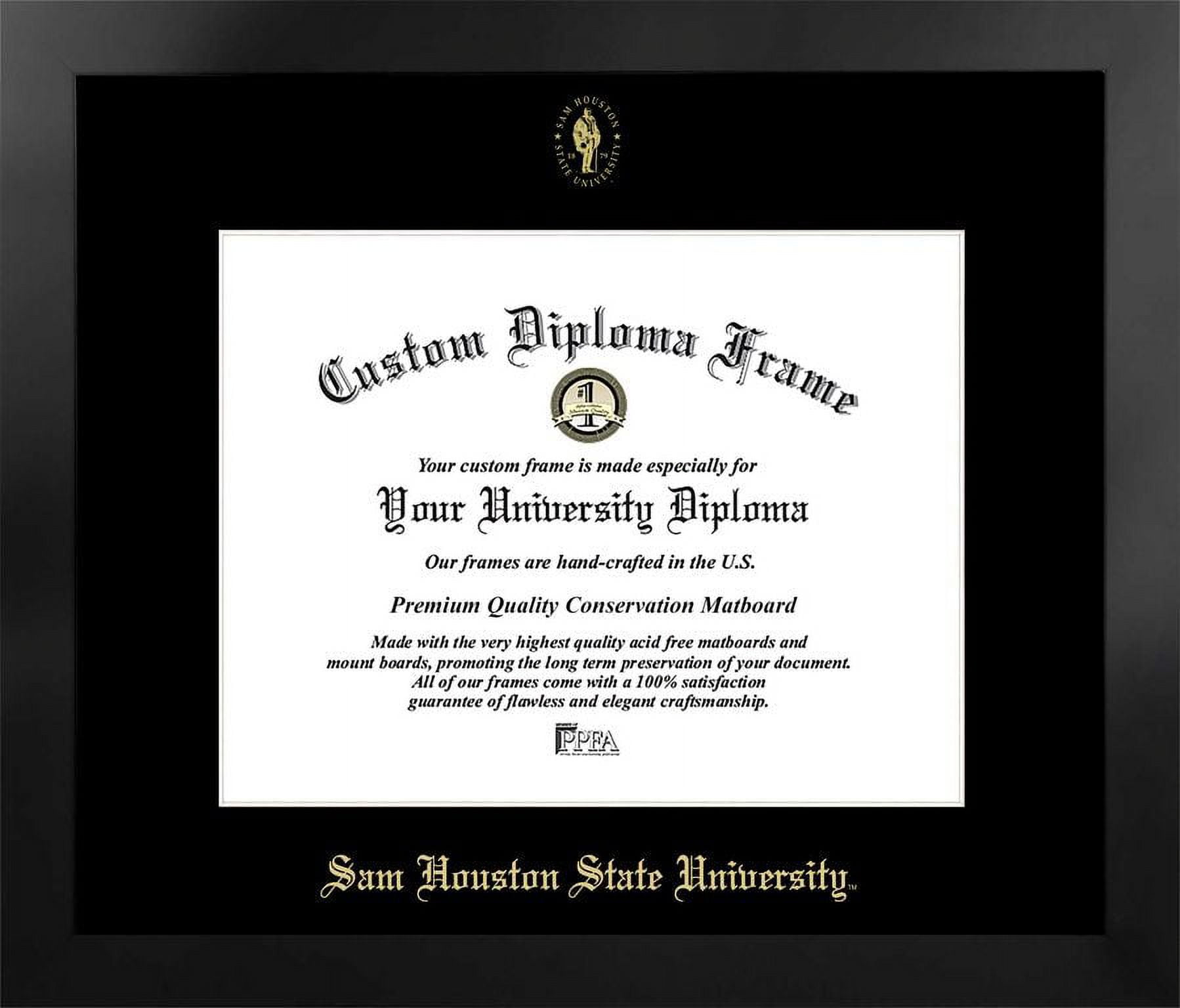 TX988MBSGED1411 11 x 14 in. Sam Houston State University Single Embossed Diploma Frame with Bonus  Lithograph, Manhattan Black & Mat Gold
