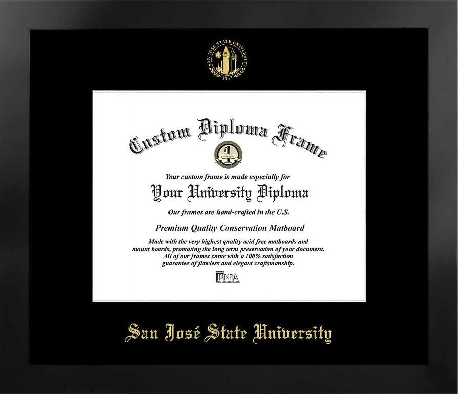 CA929MBSGED1185 8.5 x 11 in. San Jose State University Single Embossed Diploma Frame with Bonus  Lithograph, Manhattan Black & Mat Gold