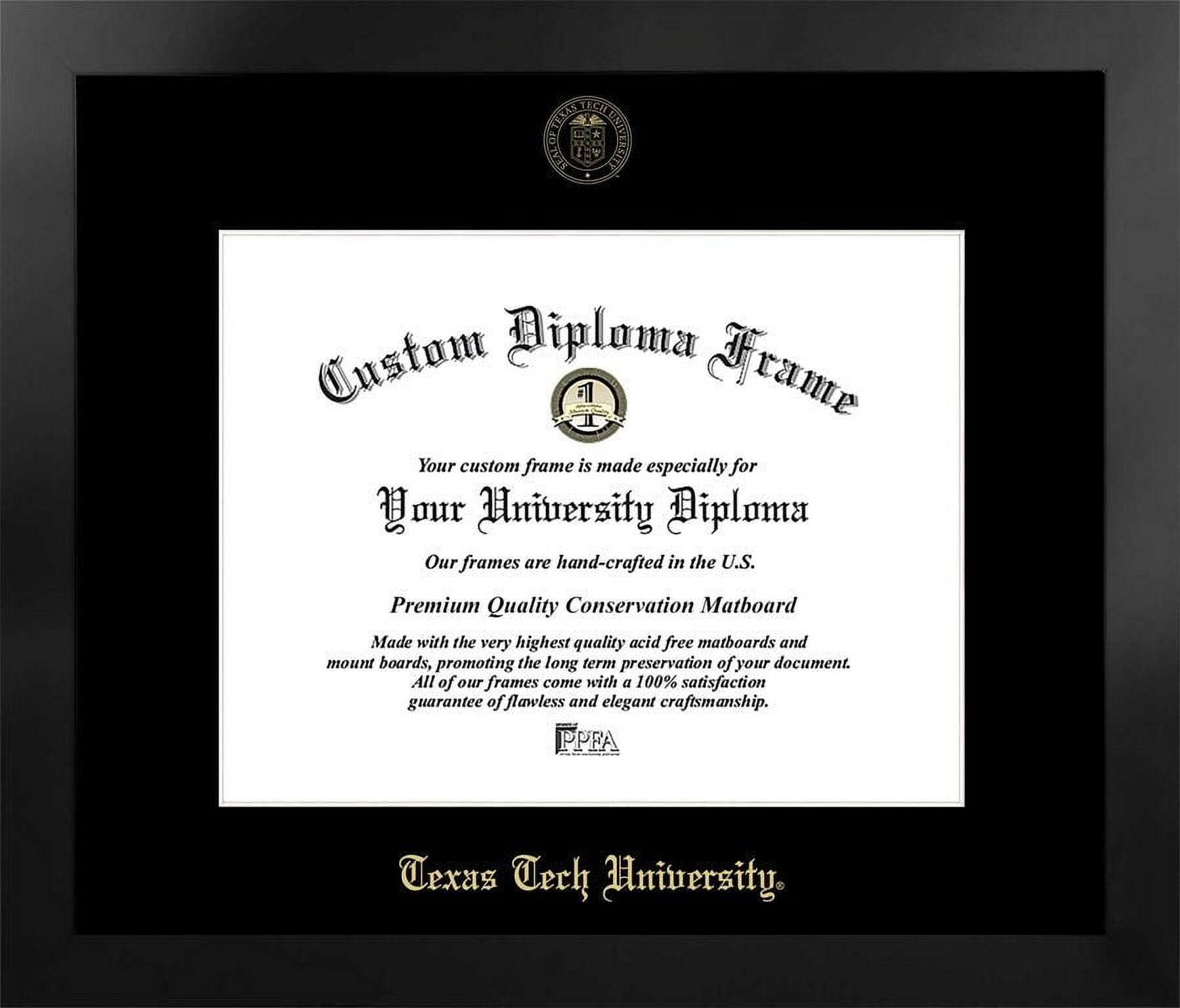 11 x 14 in. Texas Tech University Single Embossed Diploma Frame with Bonus  Lithograph, Manhattan Black & Mat Gold
