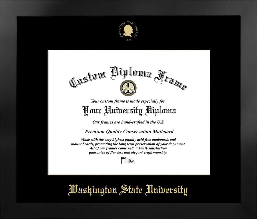WA996MBSGED1411 8.5 x 11 in. Washington State University Single Embossed Diploma Frame with Bonus  Lithograph, Manhattan Black & Mat Gold