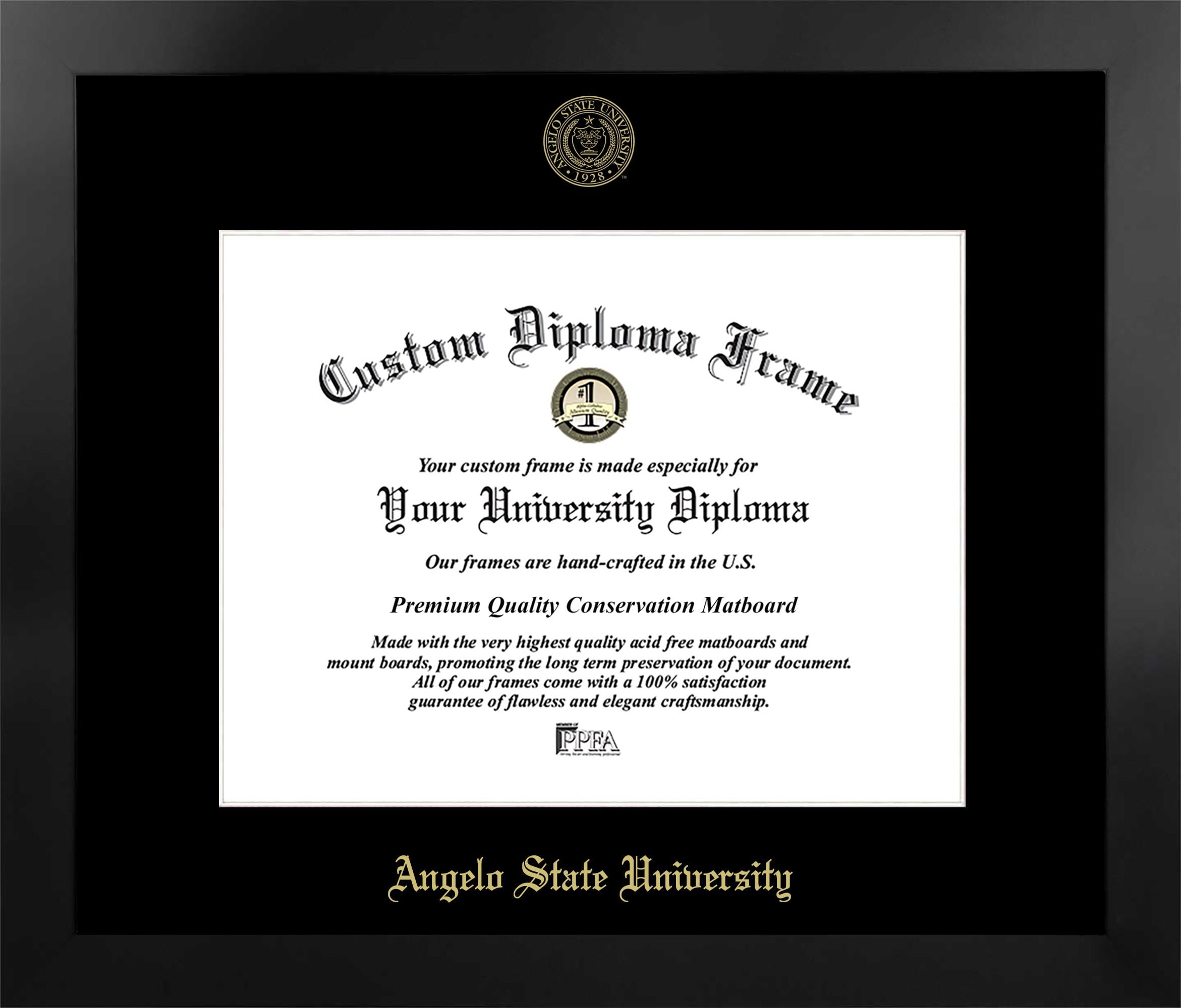 11 x 14 in. Angelo State University Single Embossed Diploma Frame with Bonus  Lithograph, Manhattan Black & Mat Gold