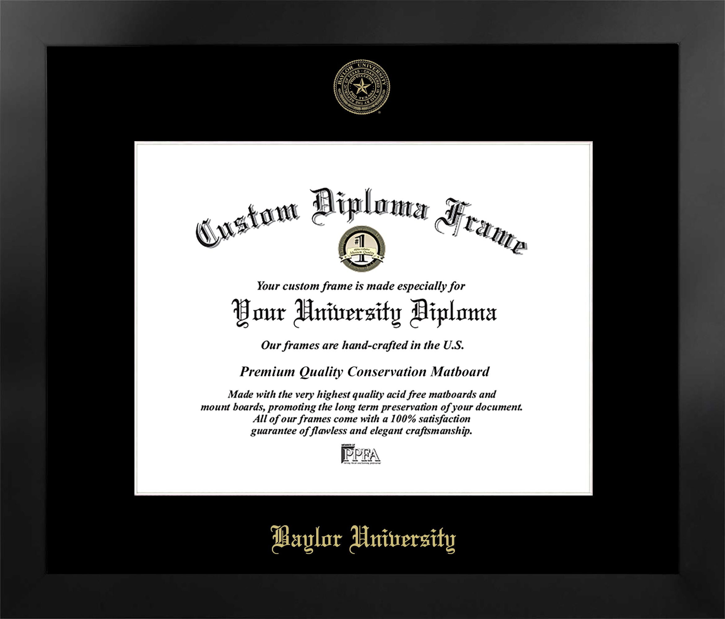 TX955MBSGED1411 11 x 14 in. Baylor University Single Embossed Diploma Frame with Bonus  Lithograph, Manhattan Black & Mat Gold