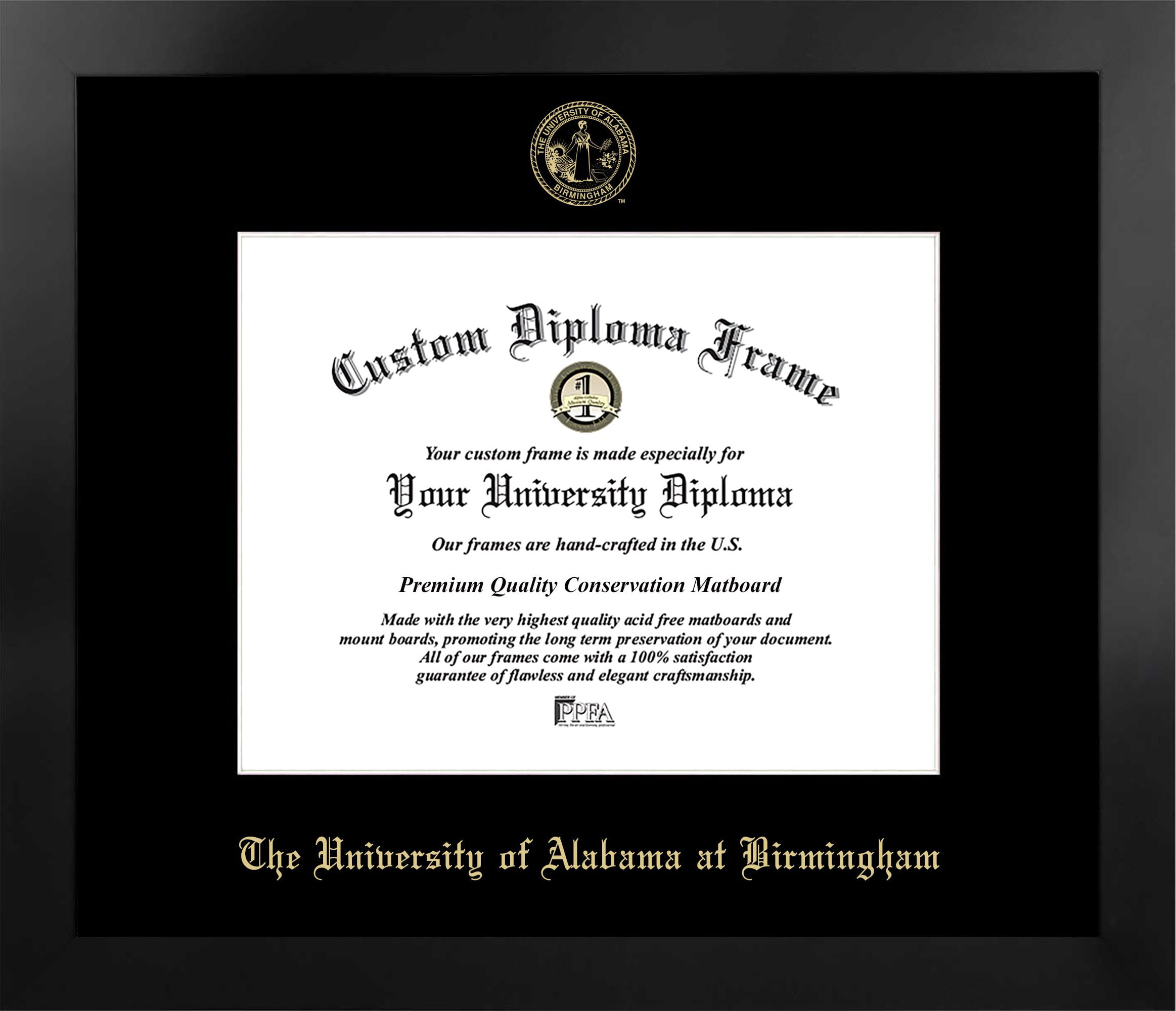 8.5 x 11 in. University of Alabama, Birmingham Single Embossed Diploma Frame with Bonus  Lithograph, Manhattan Black & Mat Gold