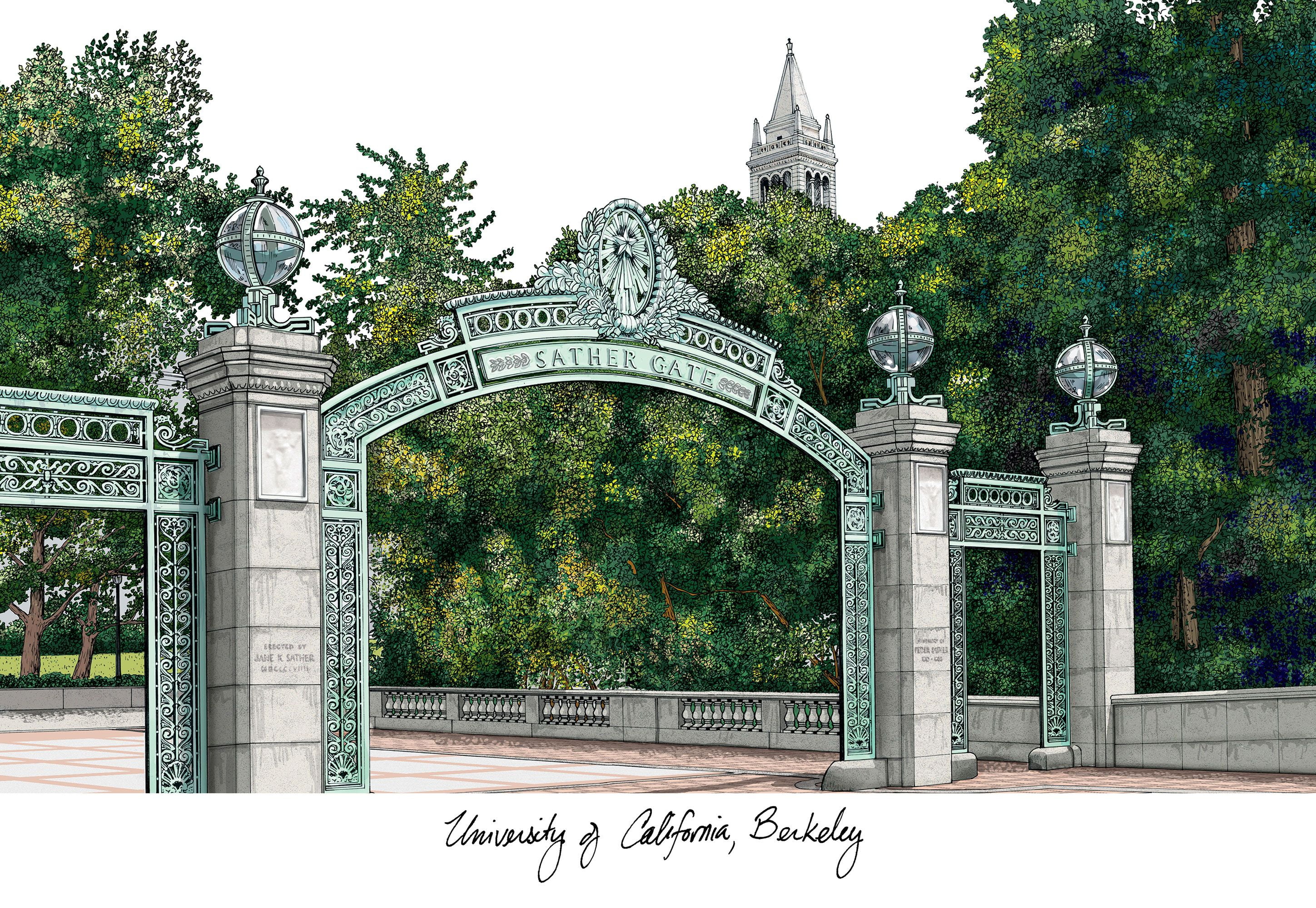 8.5 x 11 in. University of California, Berkeley Single Embossed Diploma Frame with Bonus  Lithograph, Manhattan Black & Mat Gold